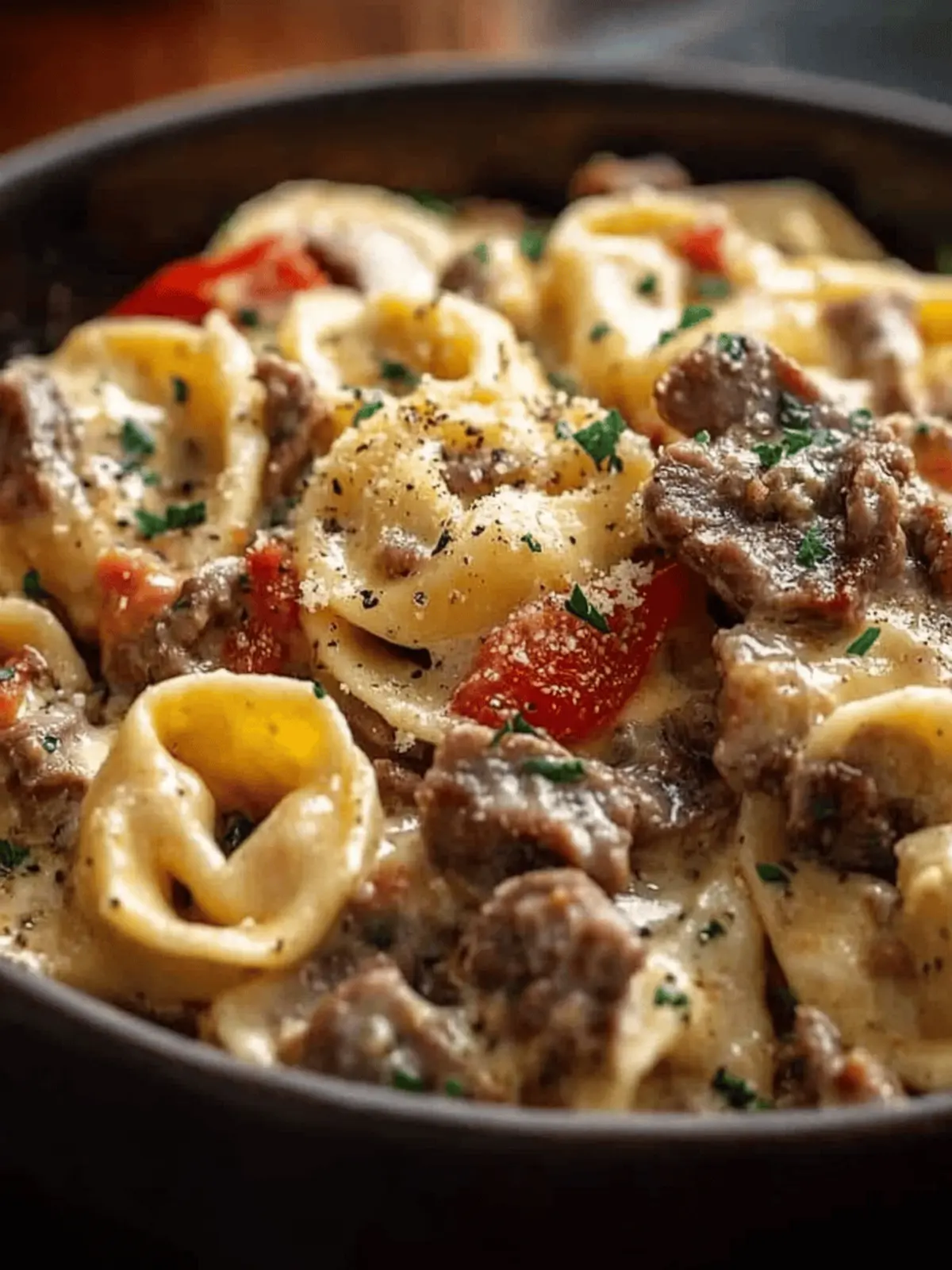 Cheesesteak Tortellini in Rich Provolone Sauce for Comfort Time 2 Cheesesteak Tortellini in Rich Provolone Sauce