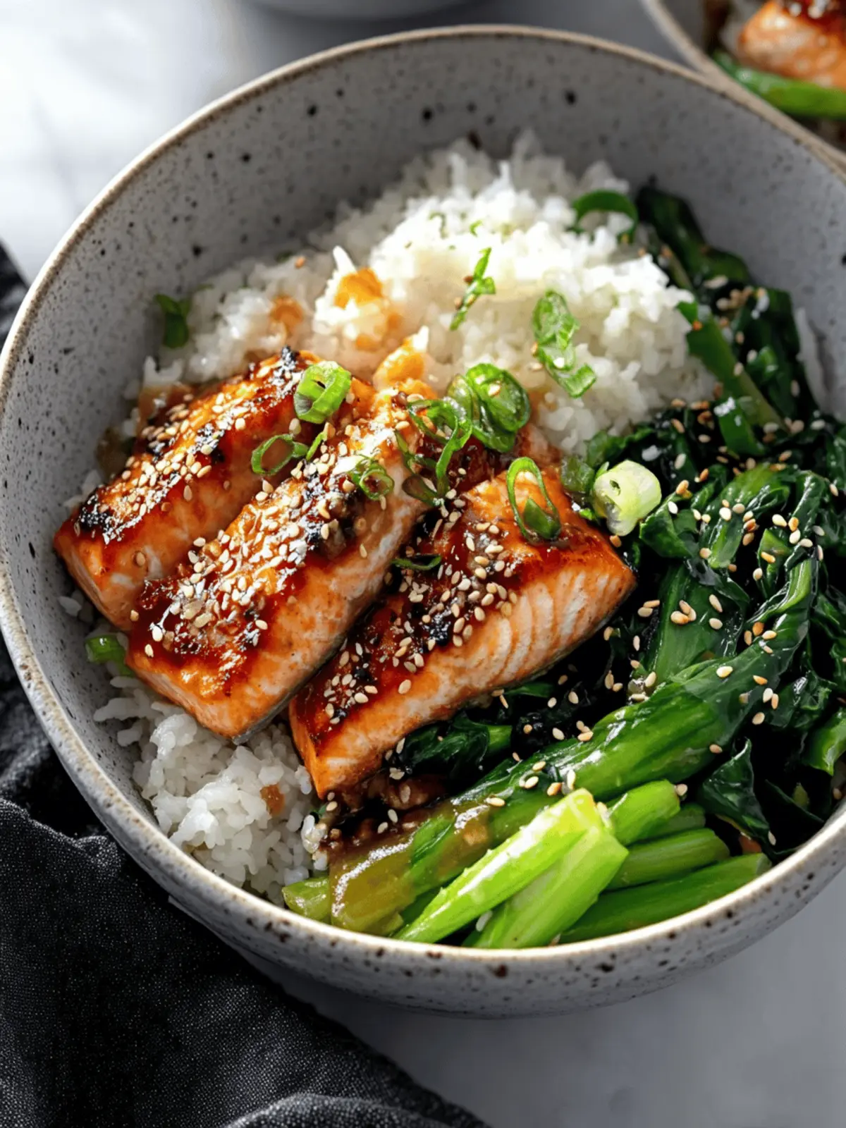 Savory Teriyaki Salmon Bowls with Ginger Sesame Greens & Coconut Rice 4 Teriyaki Salmon Bowls with Ginger Sesame Greens & Coconut Rice