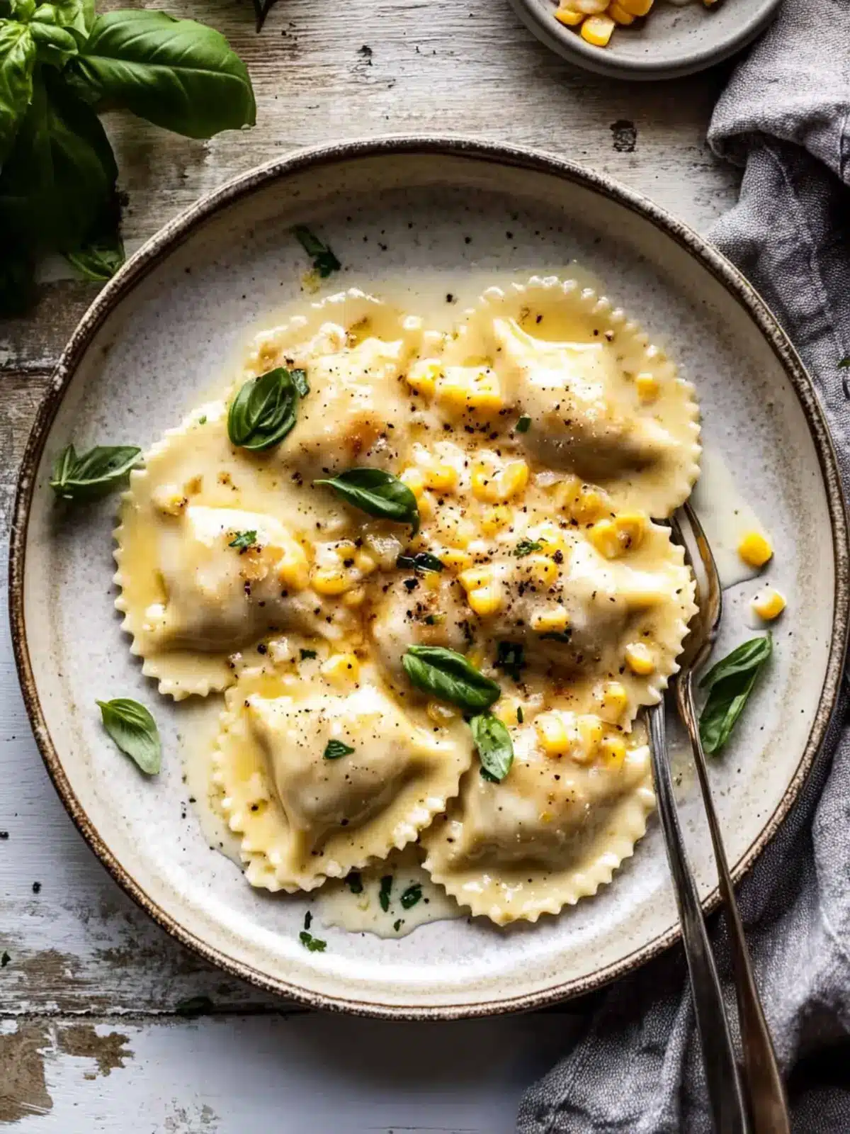 Creamy Browned Garlic Butter Creamed Corn Cheese Ravioli Delight 4 Browned Garlic Butter Creamed Corn Cheese Ravioli