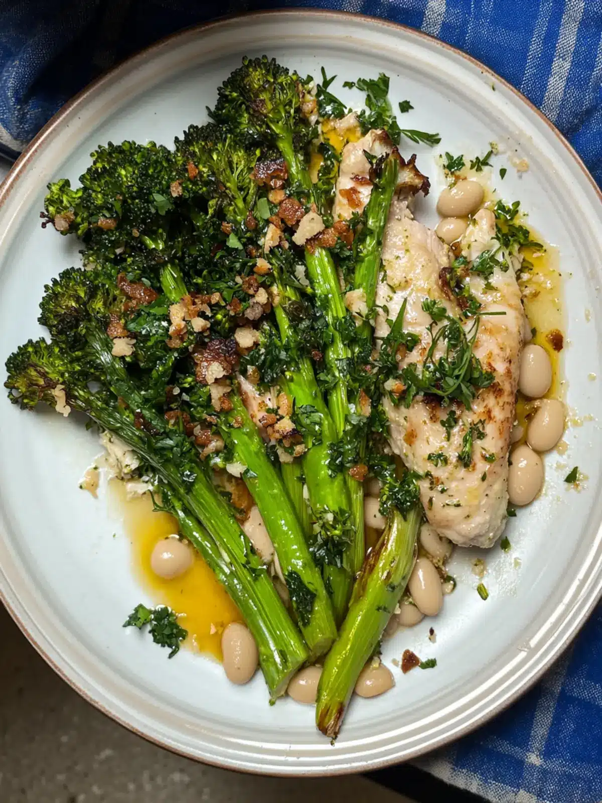 Charred Broccoli with Ajo Blanco & Crispy Chicken Bliss 2 Charred Broccoli with Ajo Blanco + Crispy Chicken Legs with Beans and Pancetta