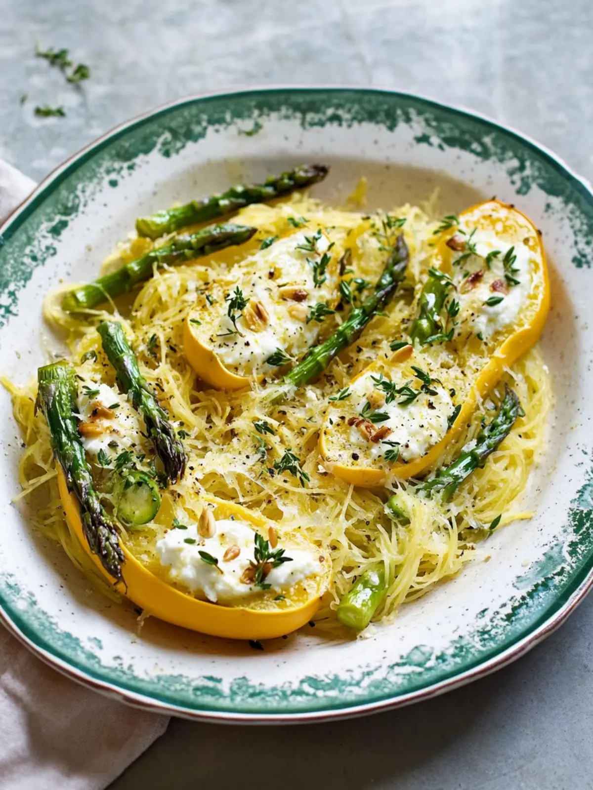 Lemon-Thyme Spaghetti Squash with Asparagus and Ricotta Delight 3 Spaghetti Squash with Asparagus, Ricotta, Lemon, and Thyme