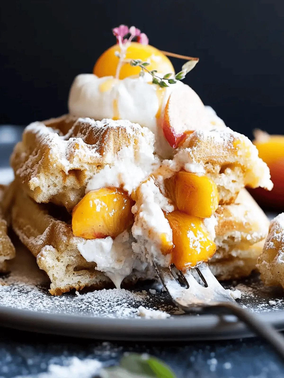 Irresistible Churro Waffles with Peaches & Cream Delight 4 Churro Waffles with Peaches & Cream