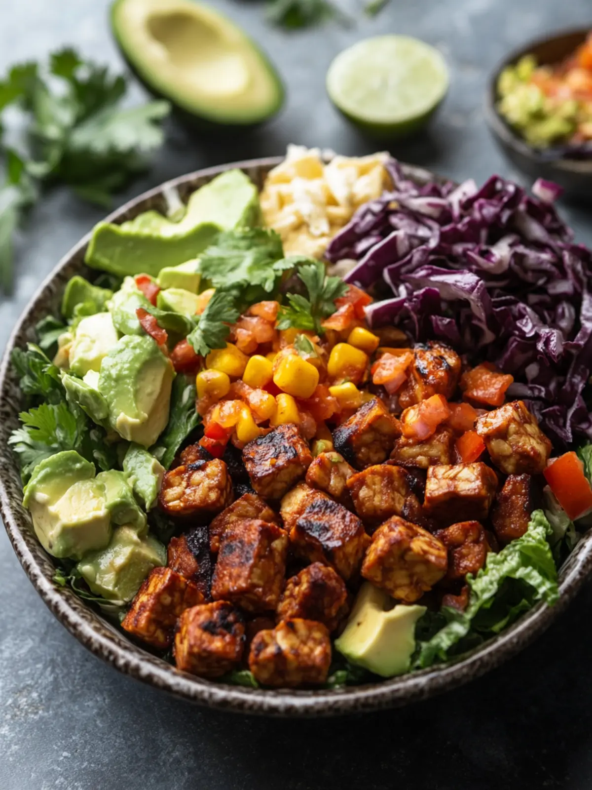 Zesty Tempeh Taco Salad with Creamy Cilantro Dressing 3 Tempeh Taco Salad