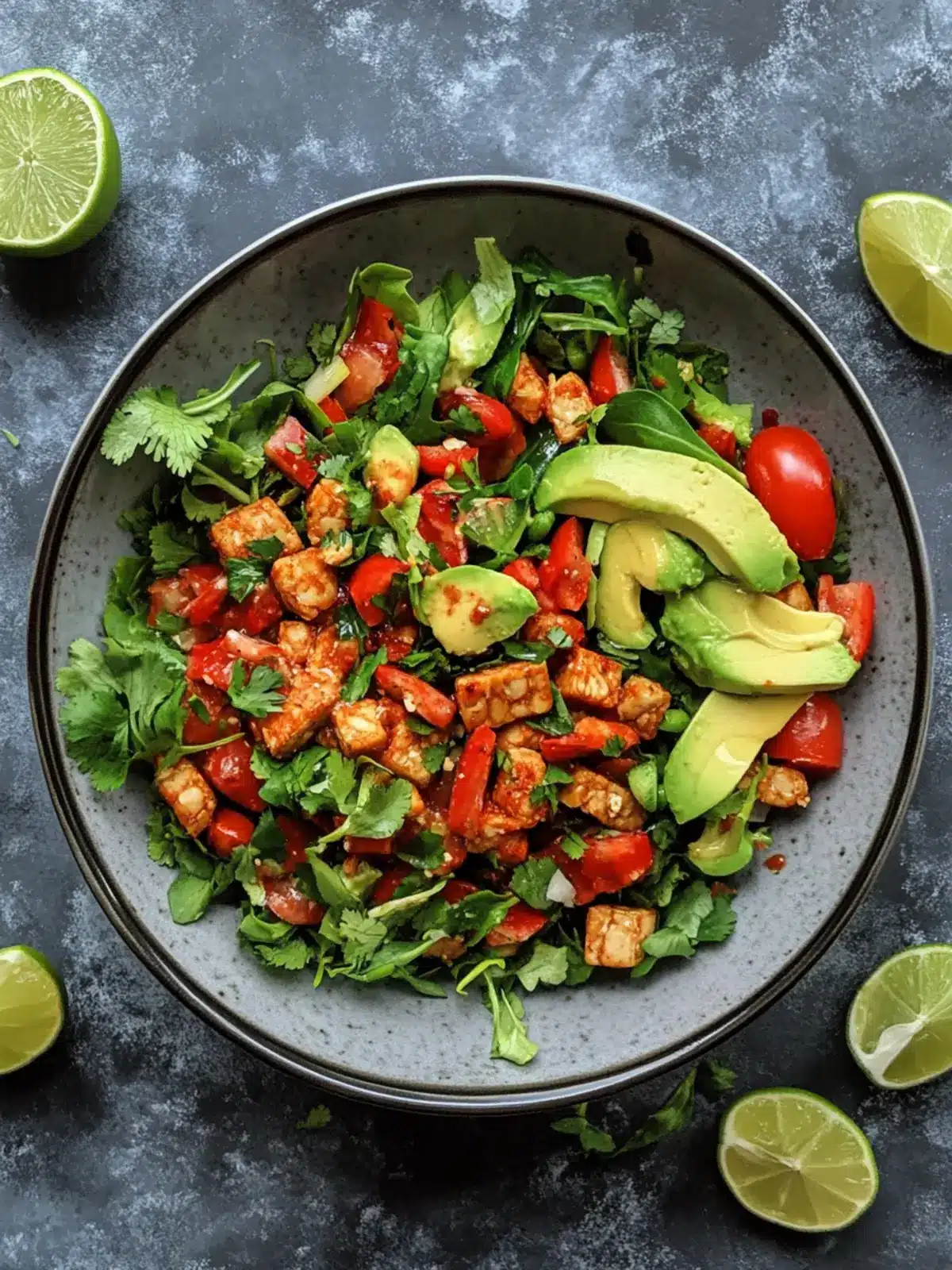 Zesty Tempeh Taco Salad with Creamy Cilantro Dressing 2 Tempeh Taco Salad