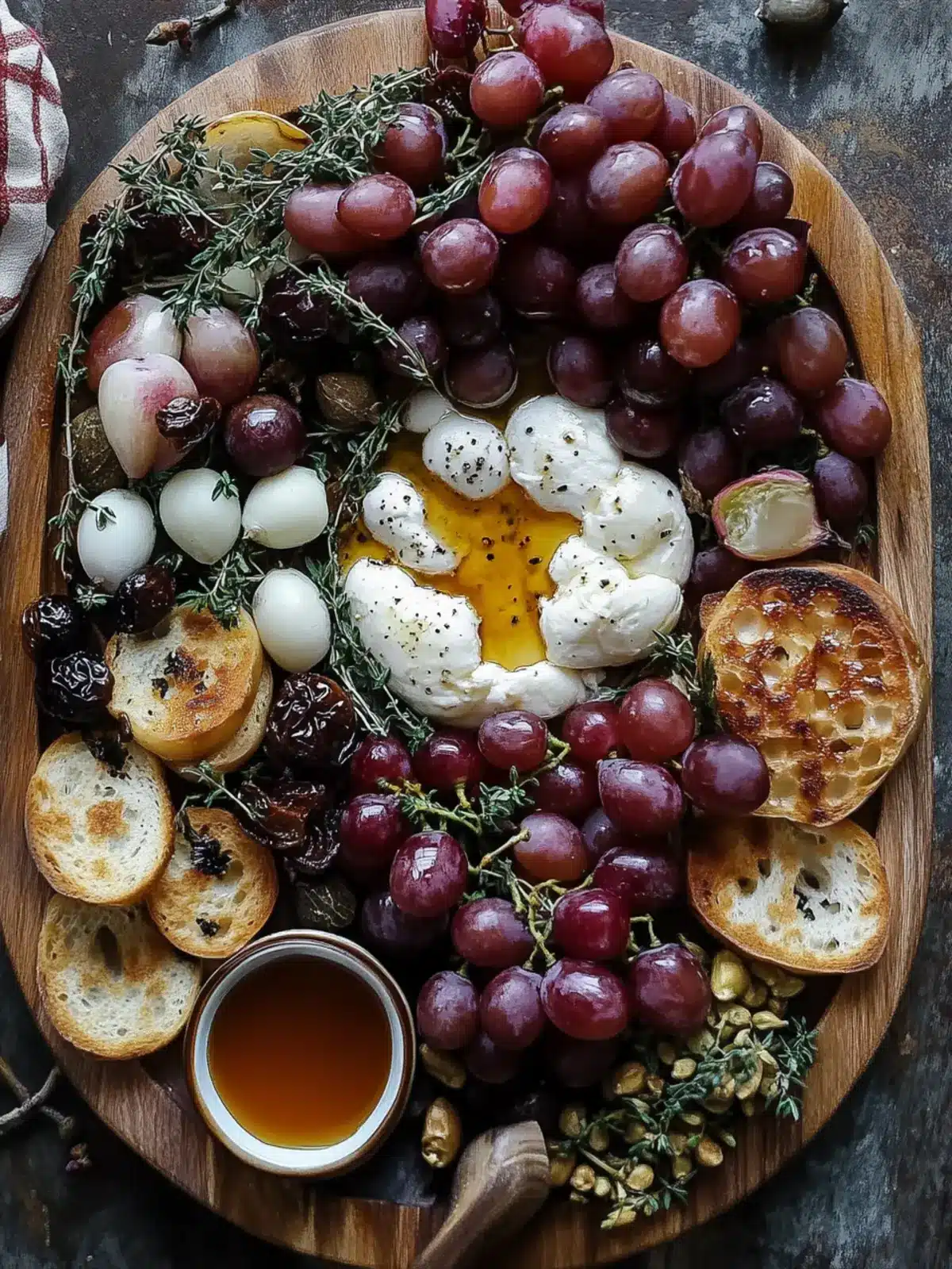 Delicious Autumn Burrata Board with Roasted Grapes & Thyme Honey 4 Autumn Burrata Board with Roasted Grapes & Thyme Honey Drizzle