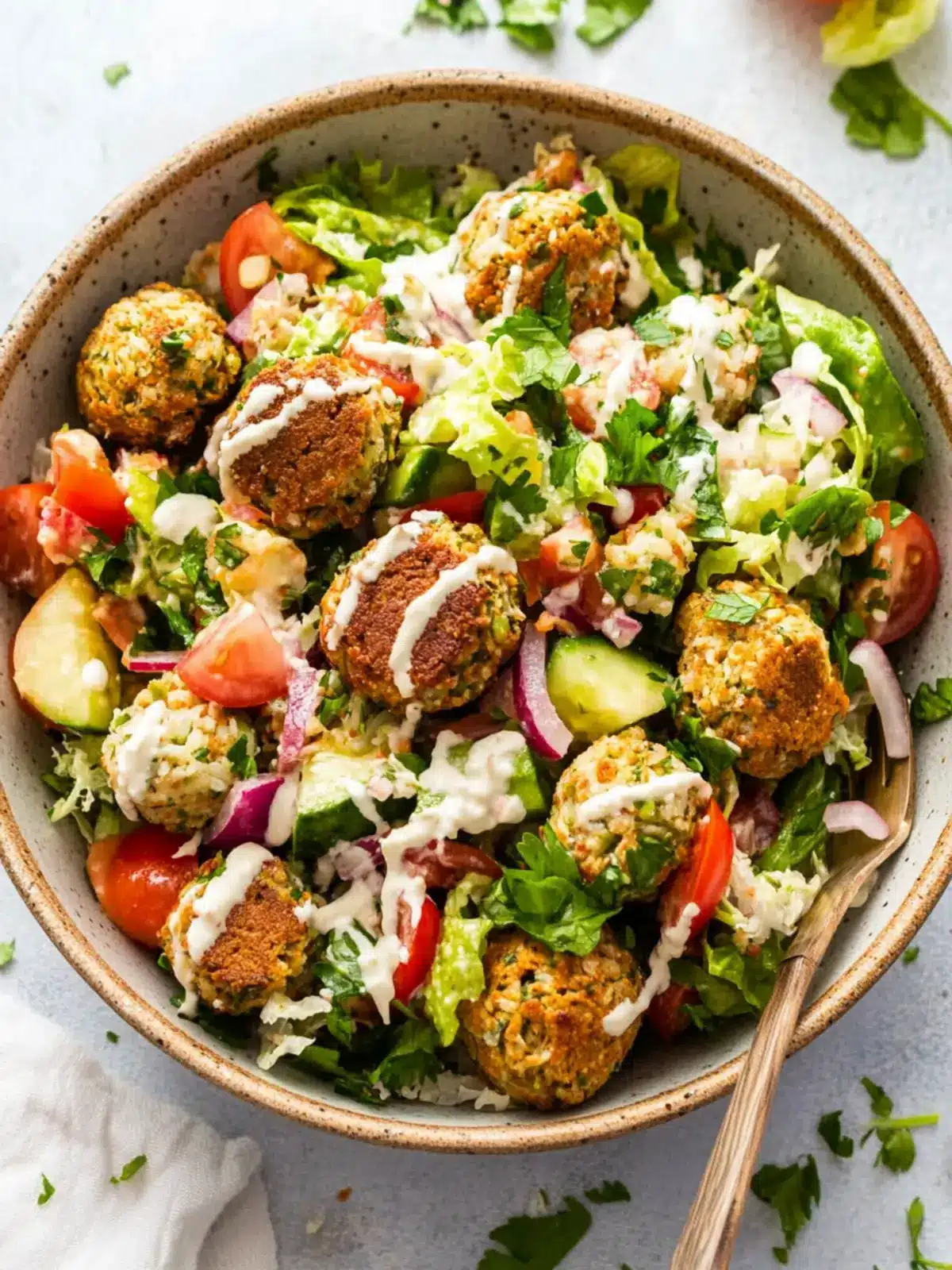 Zesty Falafel Chopped Salad with Spicy Harissa Ranch Dressing 3 Falafel Chopped Salad