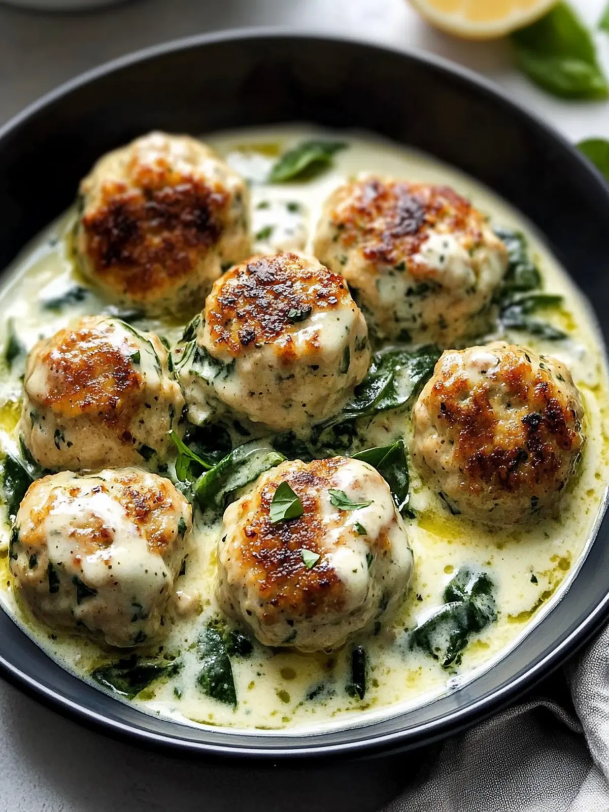 Baked Chicken Ricotta Meatballs with Creamy Spinach Alfredo 4 Baked Chicken Ricotta Meatballs with Spinach Alfredo Sauce