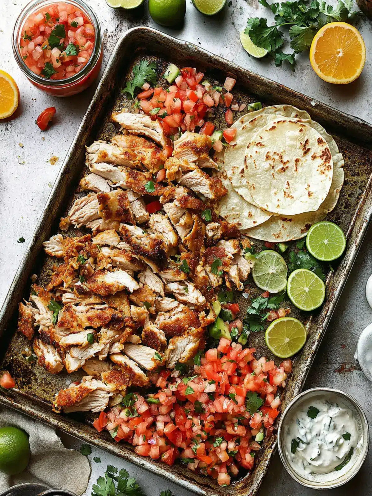 Sheet Pan Crispy Chicken Carnitas with Winter Citrus Pico De Gallo 2 Sheet Pan Crispy Chicken Carnitas with Winter Citrus Pico de Gallo