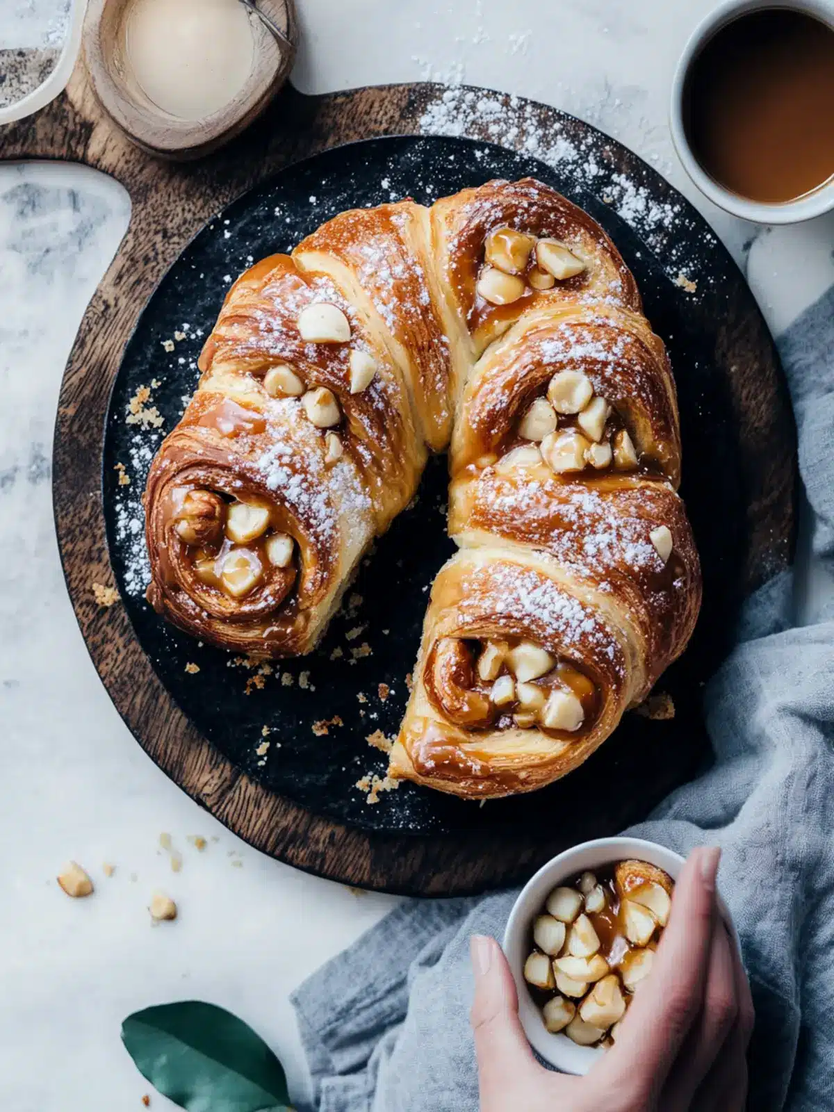 Irresistible Salted Coffee Caramel Brioche Scrolls Delight 3 Salted Coffee Caramel, Macadamia & White Chocolate Brioche Scrolls