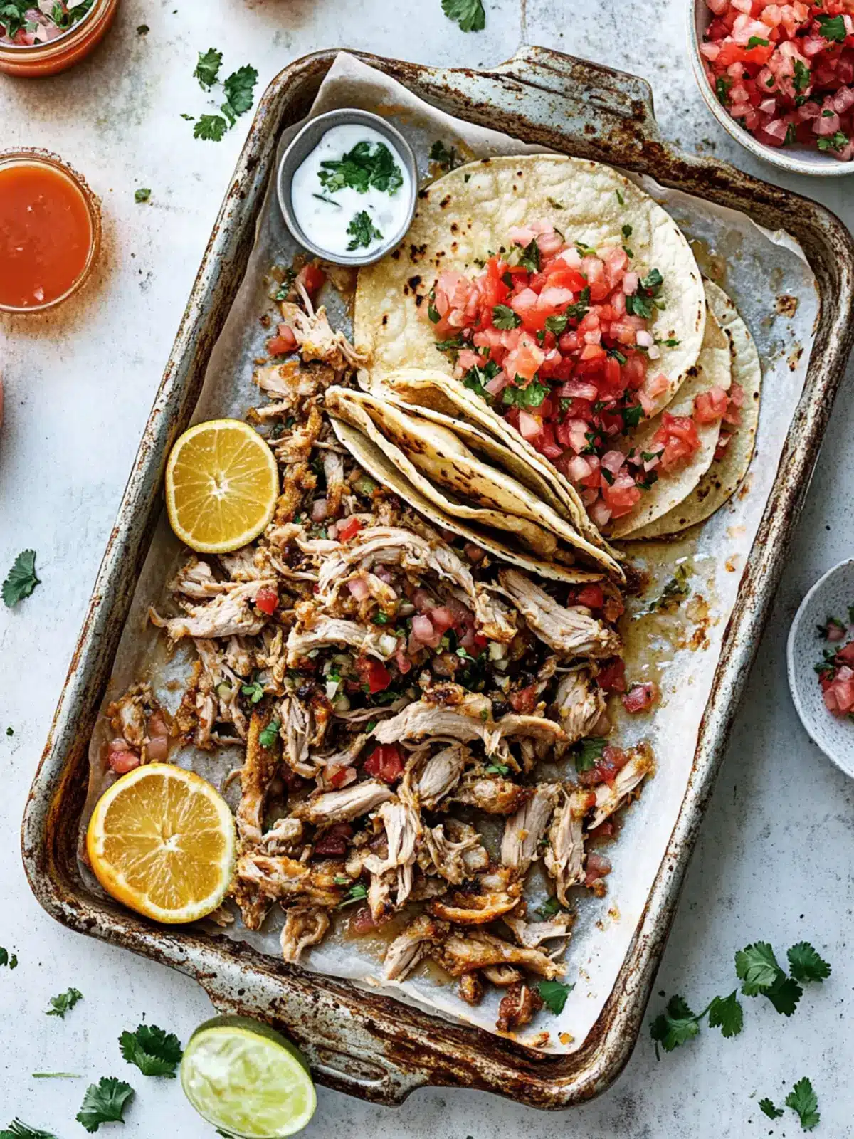 Sheet Pan Crispy Chicken Carnitas with Winter Citrus Pico De Gallo 4 Sheet Pan Crispy Chicken Carnitas with Winter Citrus Pico de Gallo