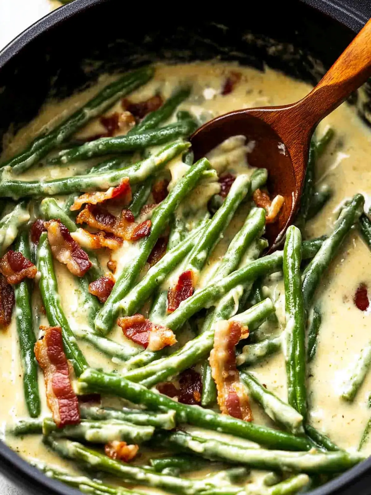 Savor Green Beans in Creamy Parmesan Sauce with Bacon Delight 2 Green Beans in Creamy Parmesan Sauce with bacon
