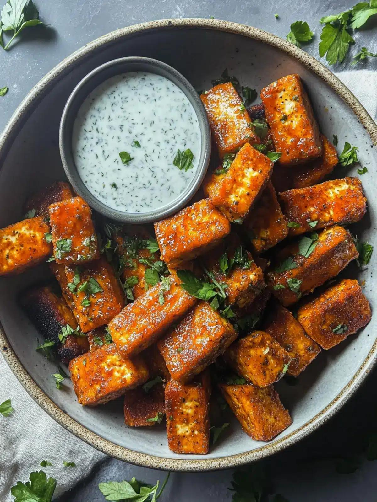 Crispy Hot Honey Buffalo Tofu with Herby Ranch Delight 4 Hot Honey Buffalo Tofu with Herby Ranch