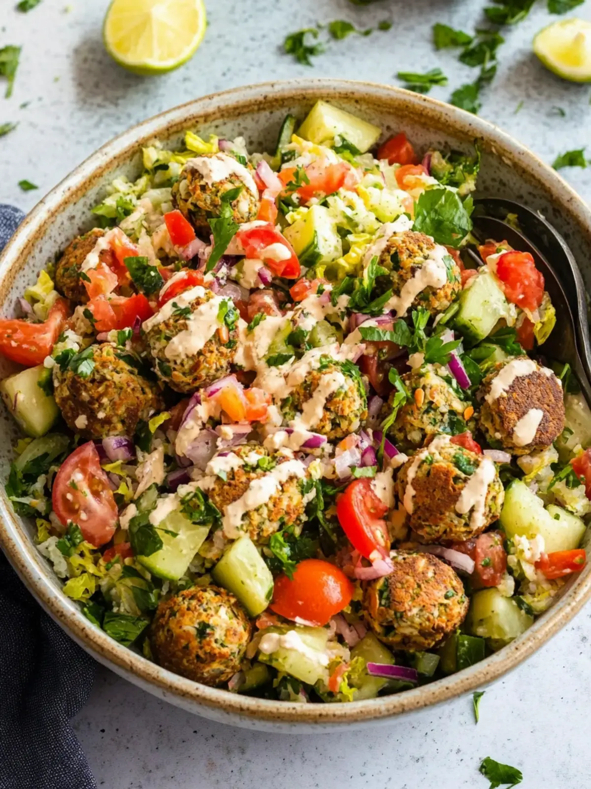 Zesty Falafel Chopped Salad with Spicy Harissa Ranch Dressing 2 Falafel Chopped Salad