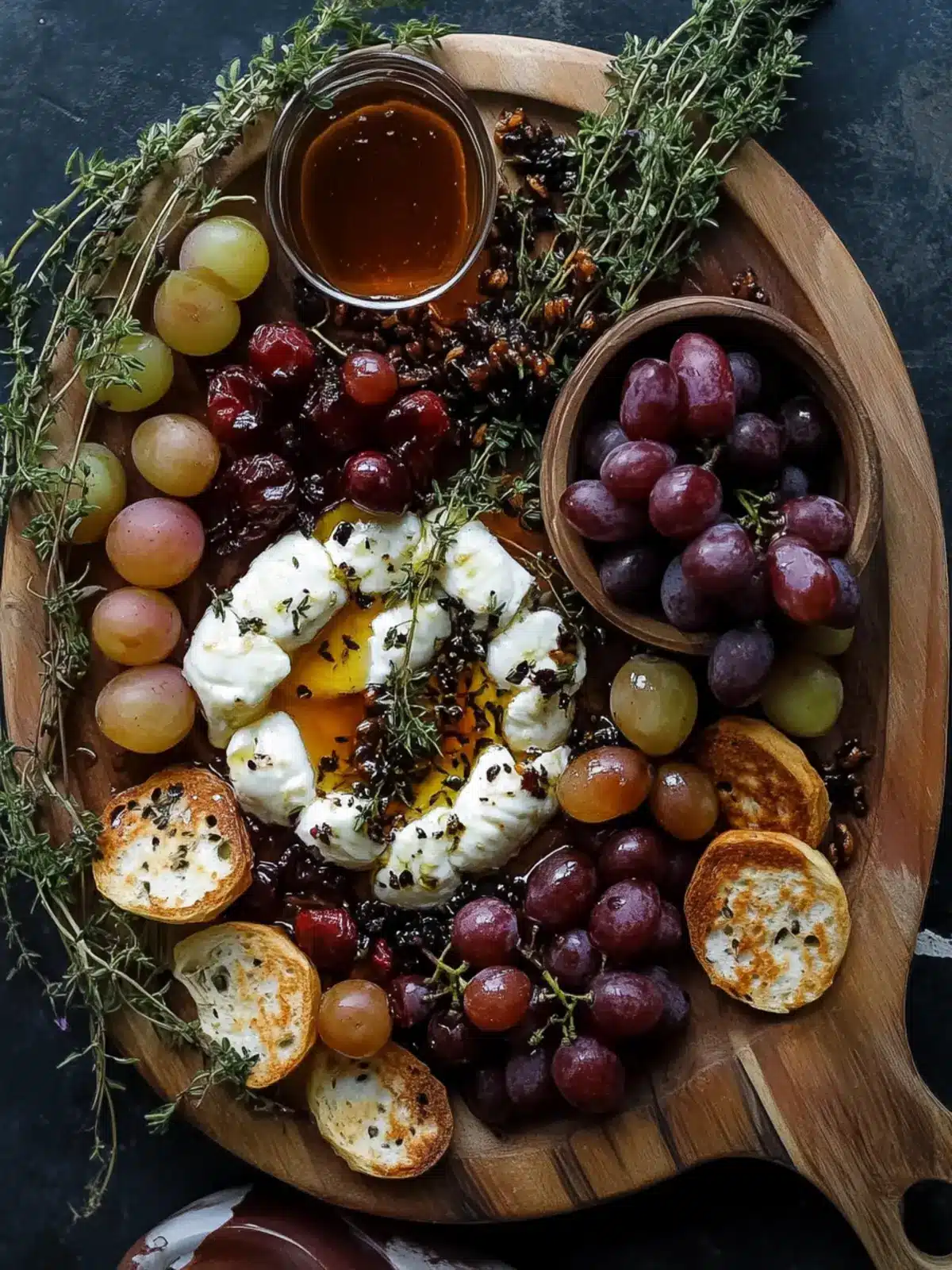 Delicious Autumn Burrata Board with Roasted Grapes & Thyme Honey 3 Autumn Burrata Board with Roasted Grapes & Thyme Honey Drizzle