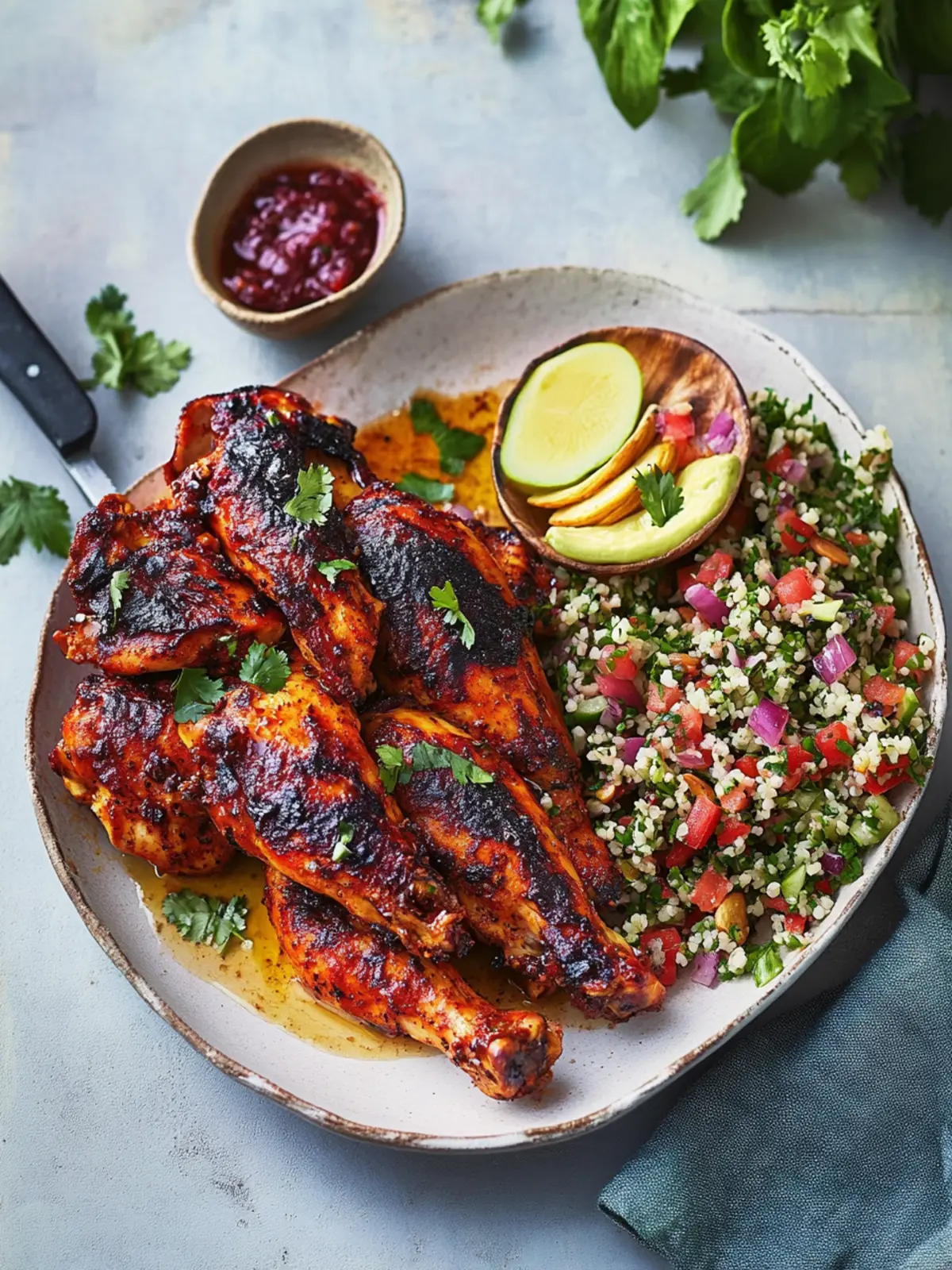 Harissa and Honey Chicken with Almond Tabbouleh Delight 3 Harissa and honey chicken with almond tabbouleh