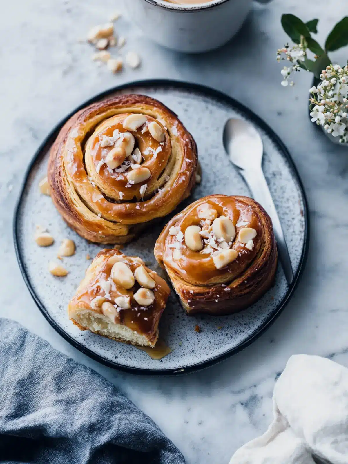 Irresistible Salted Coffee Caramel Brioche Scrolls Delight 2 Salted Coffee Caramel, Macadamia & White Chocolate Brioche Scrolls