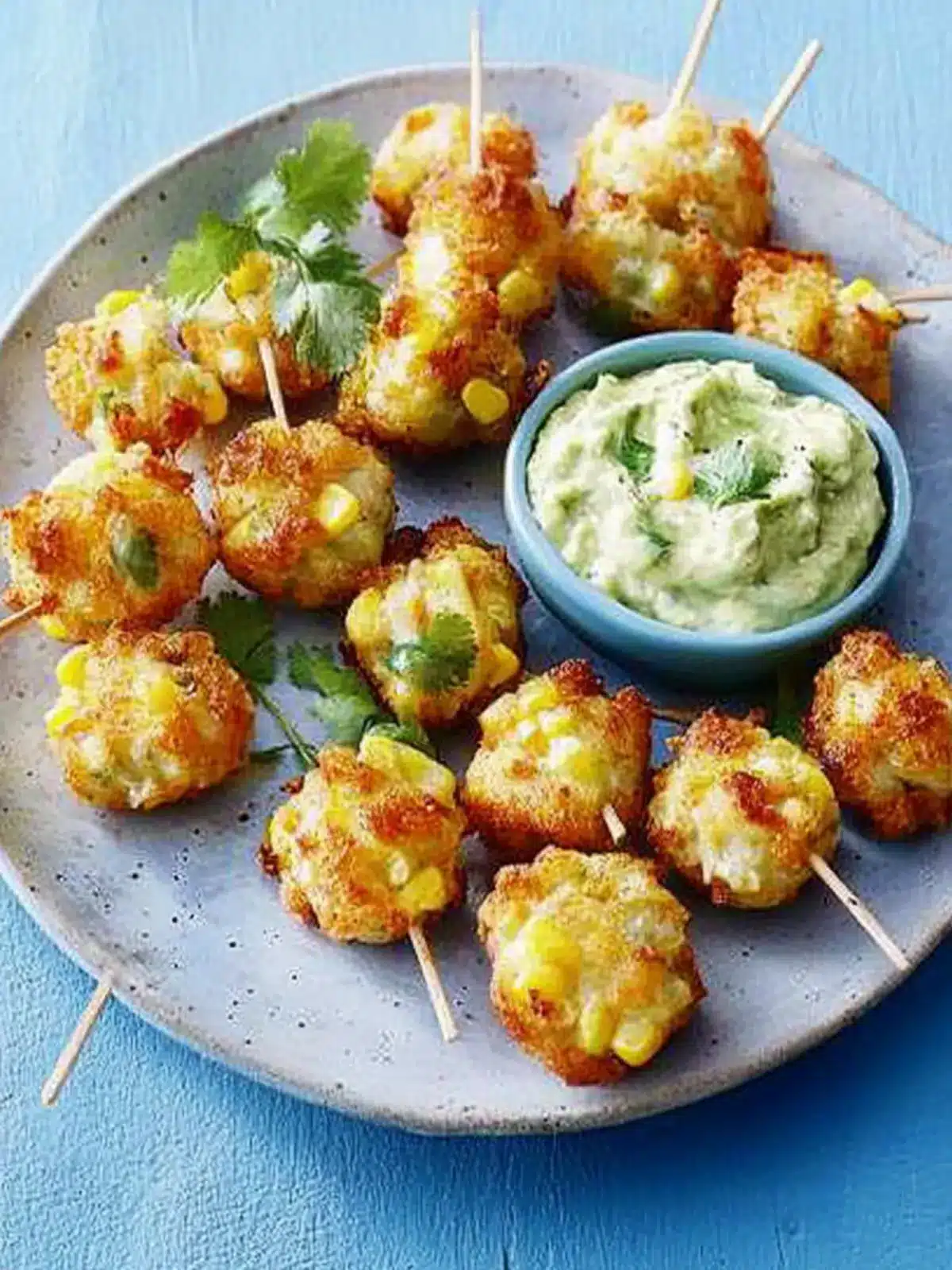 Haloumi and Corn Fritter Bites with Creamy Avocado Dip Delight 4 Haloumi and corn fritter bites with creamy avocado dip