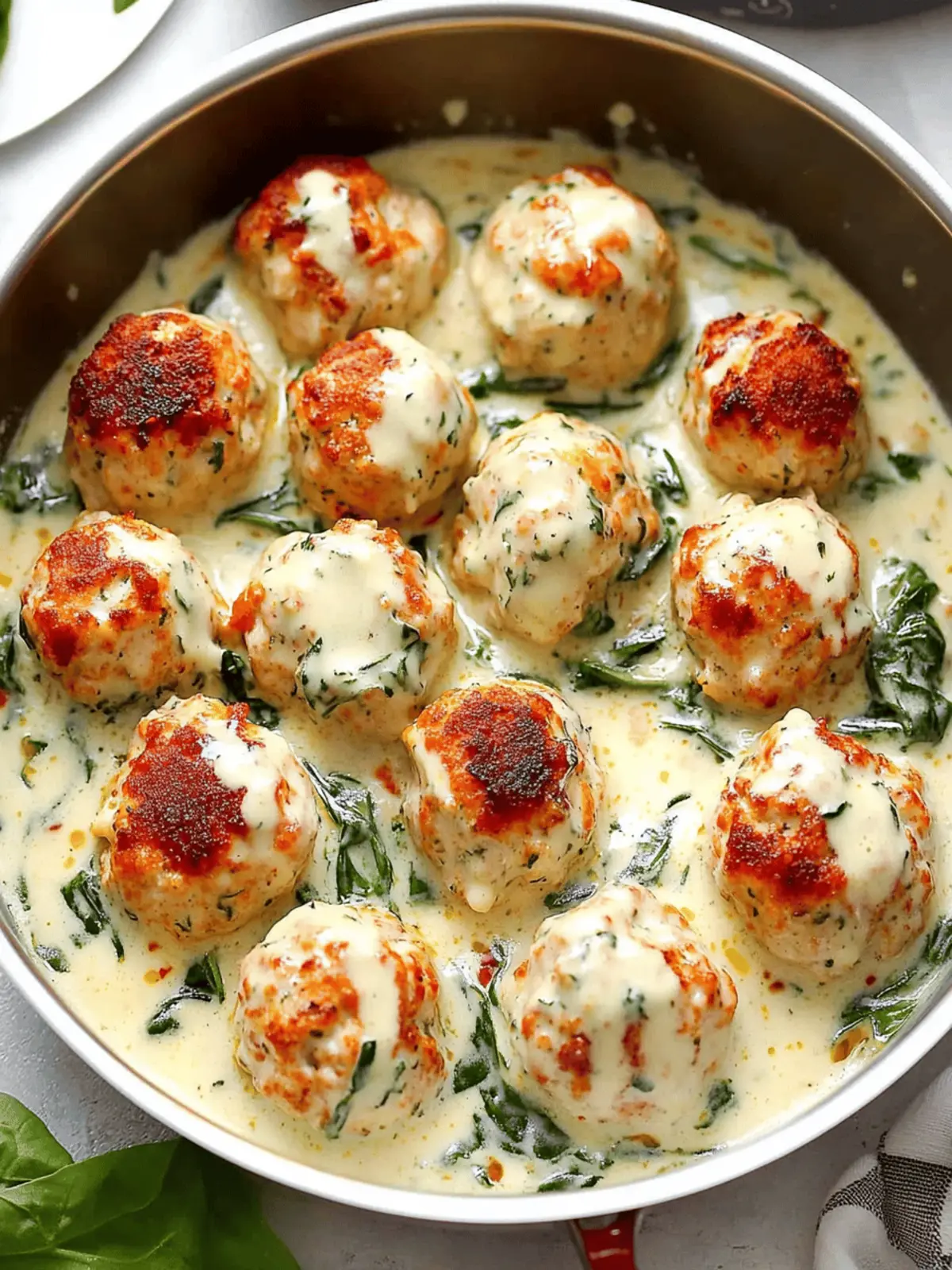 Baked Chicken Ricotta Meatballs with Spinach Alfredo Bliss 3 Baked Chicken Ricotta Meatballs with Spinach Alfredo Sauce