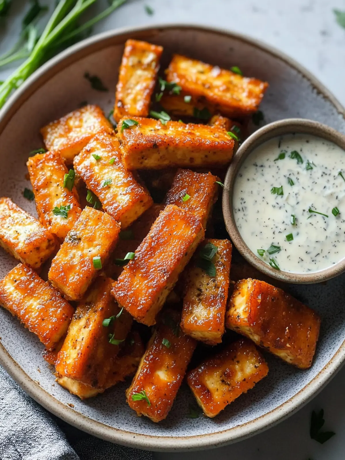 Crispy Hot Honey Buffalo Tofu with Herby Ranch Delight 3 Hot Honey Buffalo Tofu with Herby Ranch