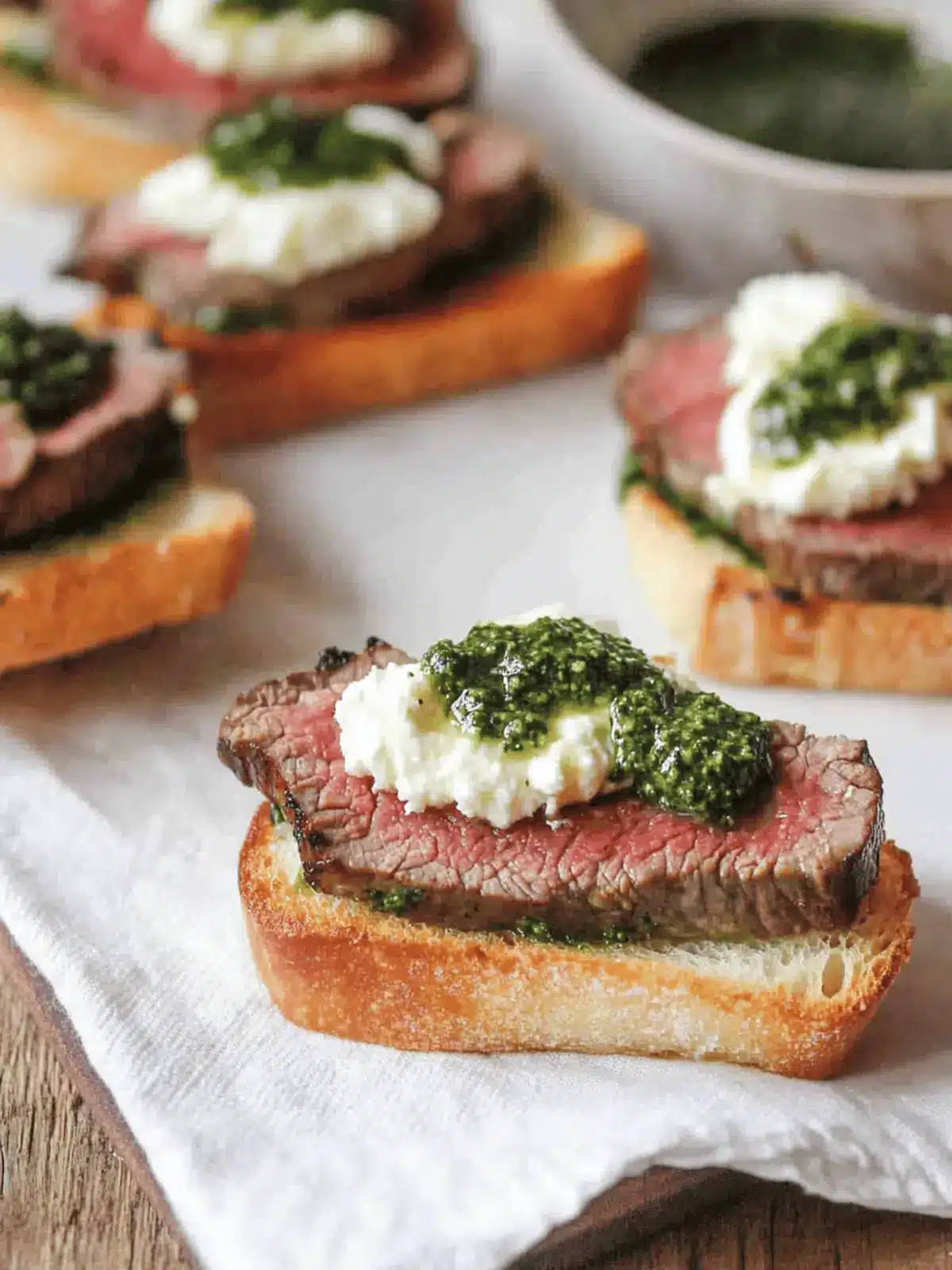 Savory Beef Tenderloin Crostini with Whipped Goat Cheese Magic 4 Beef Tenderloin Crostini with Whipped Goat Cheese and Pesto