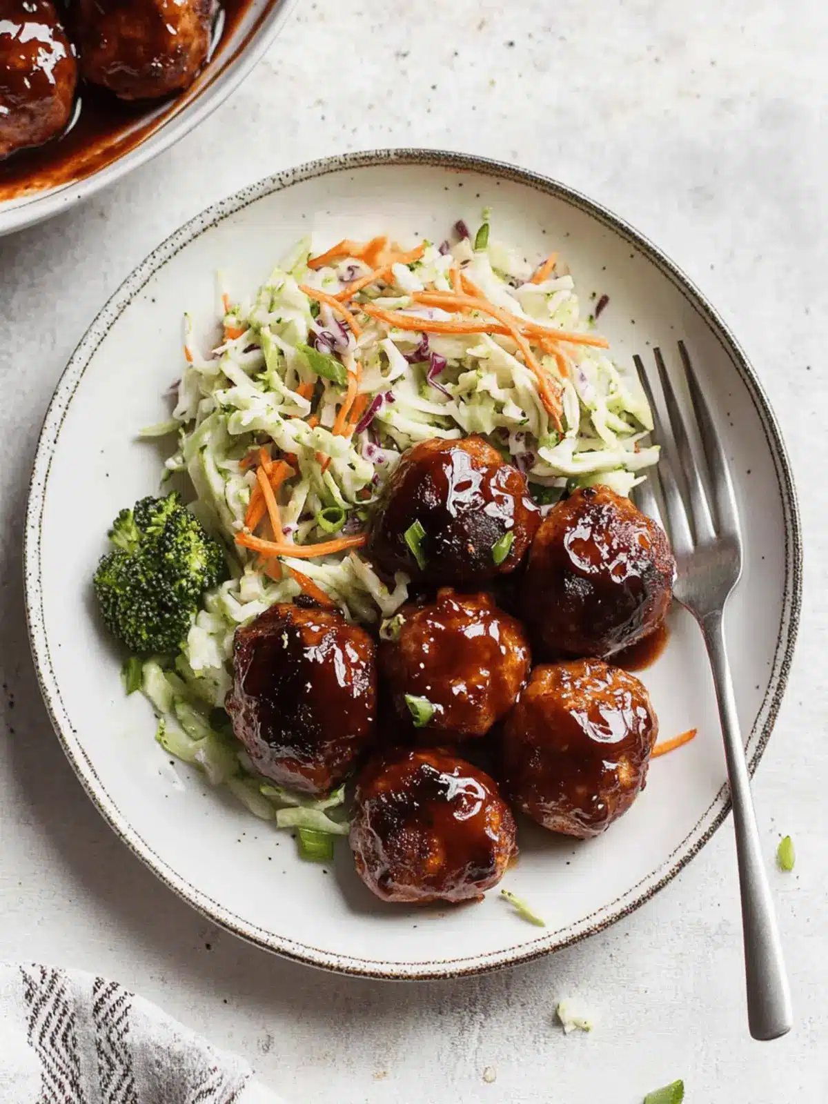 Sticky BBQ Chicken Meatballs with Broccoli Slaw for Dinner Bliss 2 Sticky BBQ Chicken Meatballs with Broccoli Slaw