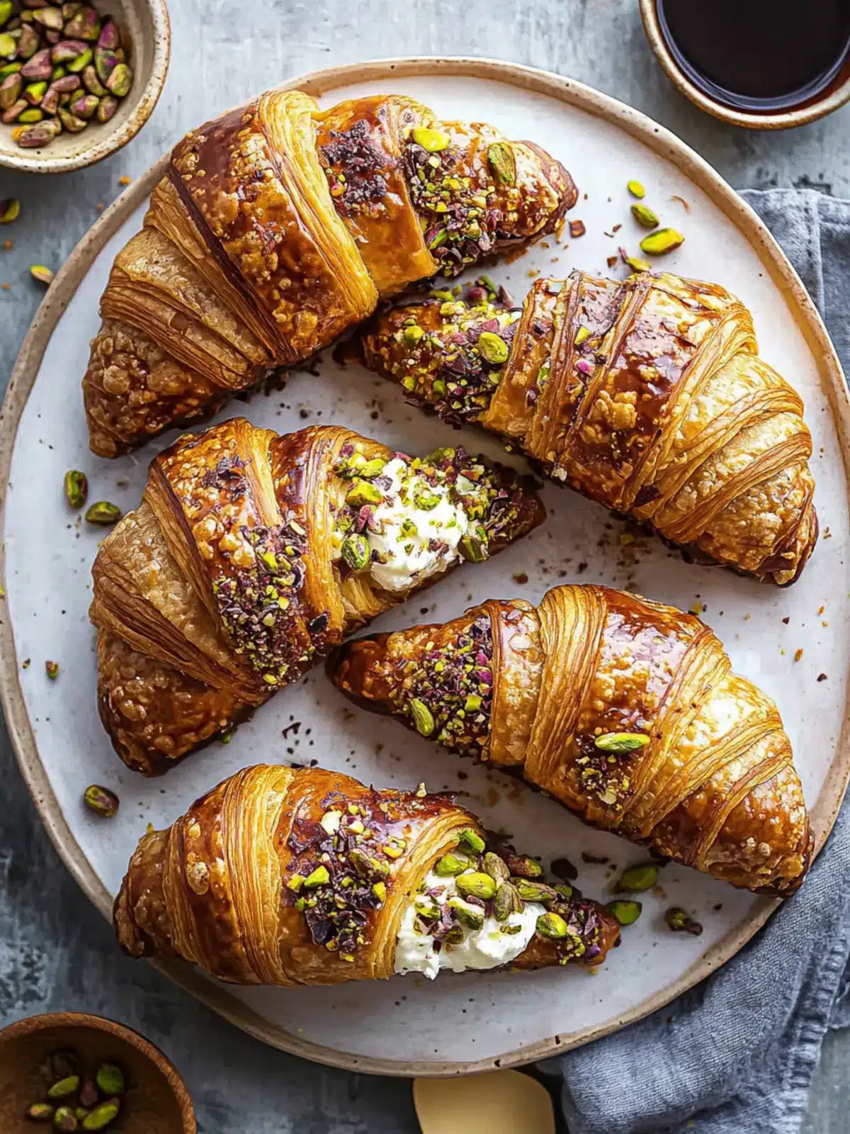 Indulge in Chocolate Pistachio Croissants with Ricotta Bliss 4 Chocolate Pistachio Croissants with Ricotta
