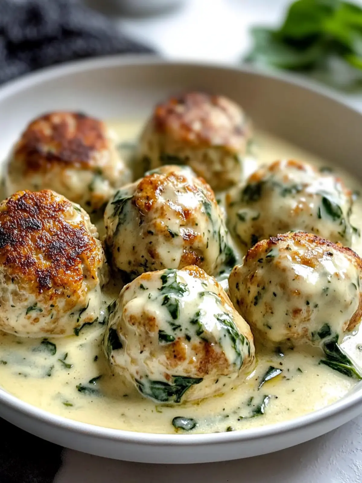 Baked Chicken Ricotta Meatballs with Creamy Spinach Alfredo 2 Baked Chicken Ricotta Meatballs with Spinach Alfredo Sauce