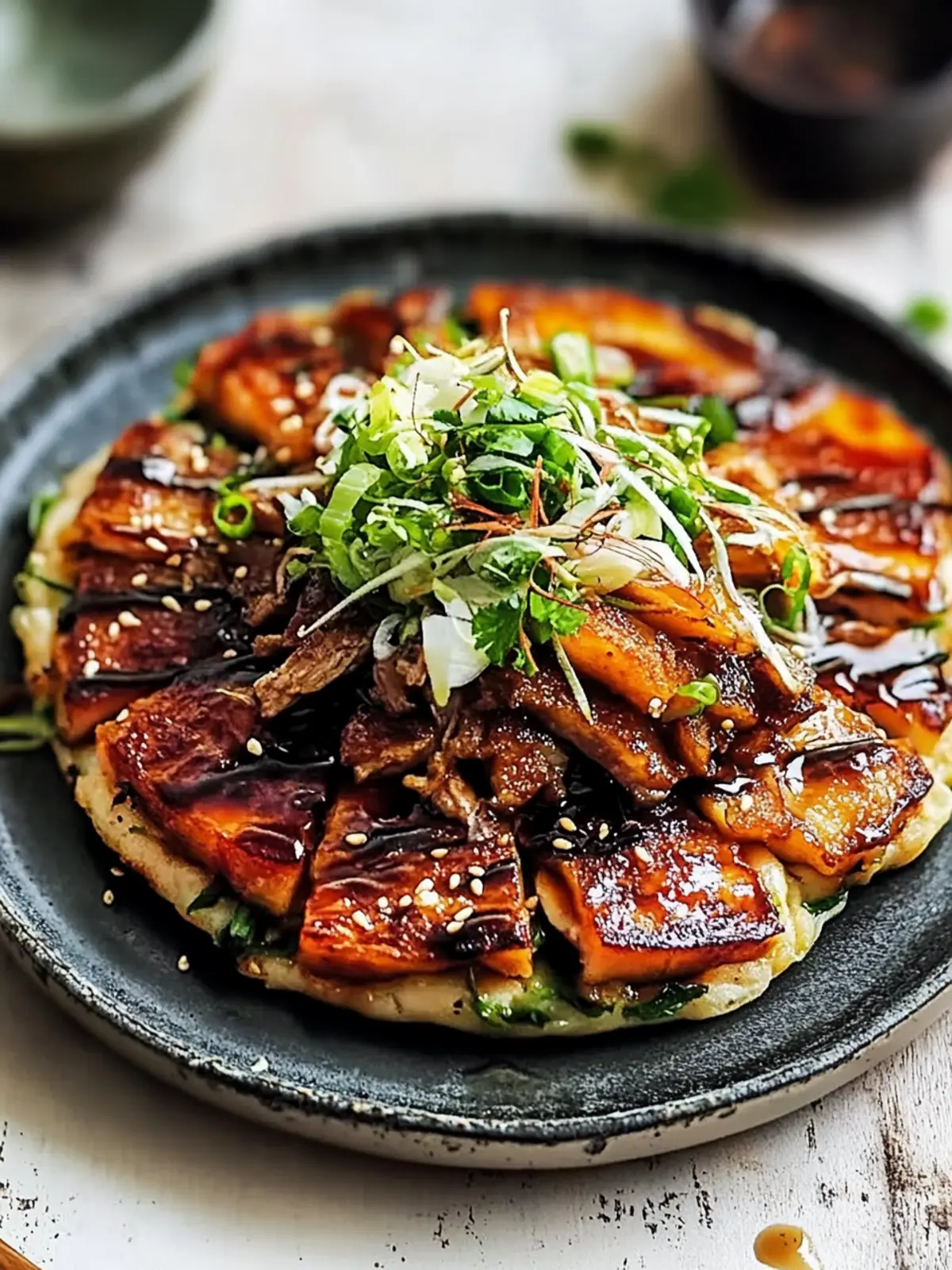 Savor Okonomiyaki with Sticky Soy Pork Belly Bliss 4 Okonomiyaki with sticky soy pork belly
