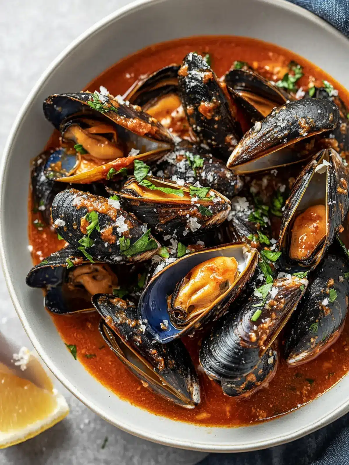 Mussels in Velvety Red Sauce with Cheese Bliss and Bread Delight 3 Mussels in Velvety Red Sauce