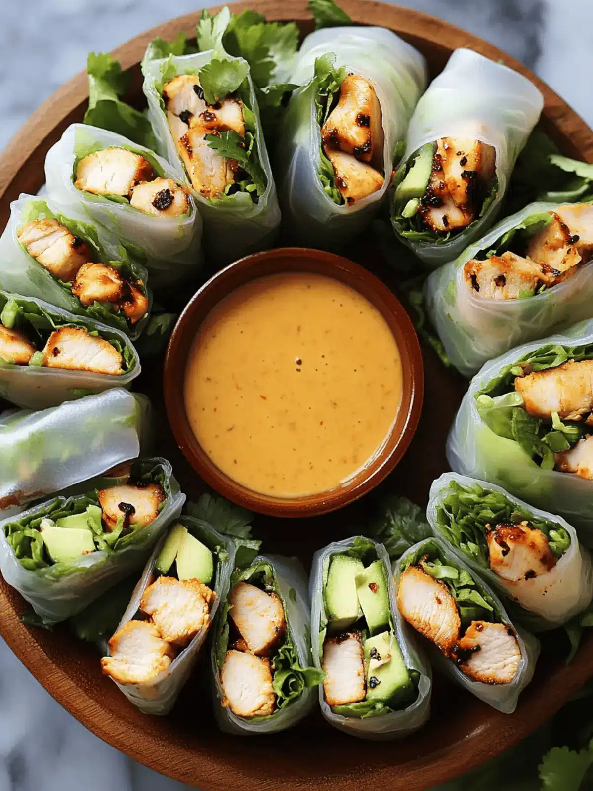 BBQ Chicken Summer Rolls with Creamy Peach Vinaigrette Delight 2 BBQ Chicken Summer Rolls