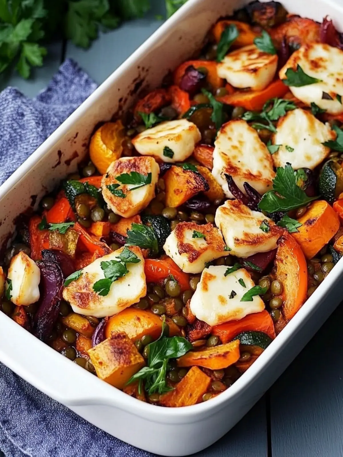 Easy Roasted Vegetable, Lentil and Halloumi Bake for Cozy Nights 2 Easy roasted vegetable, lentil and halloumi bake