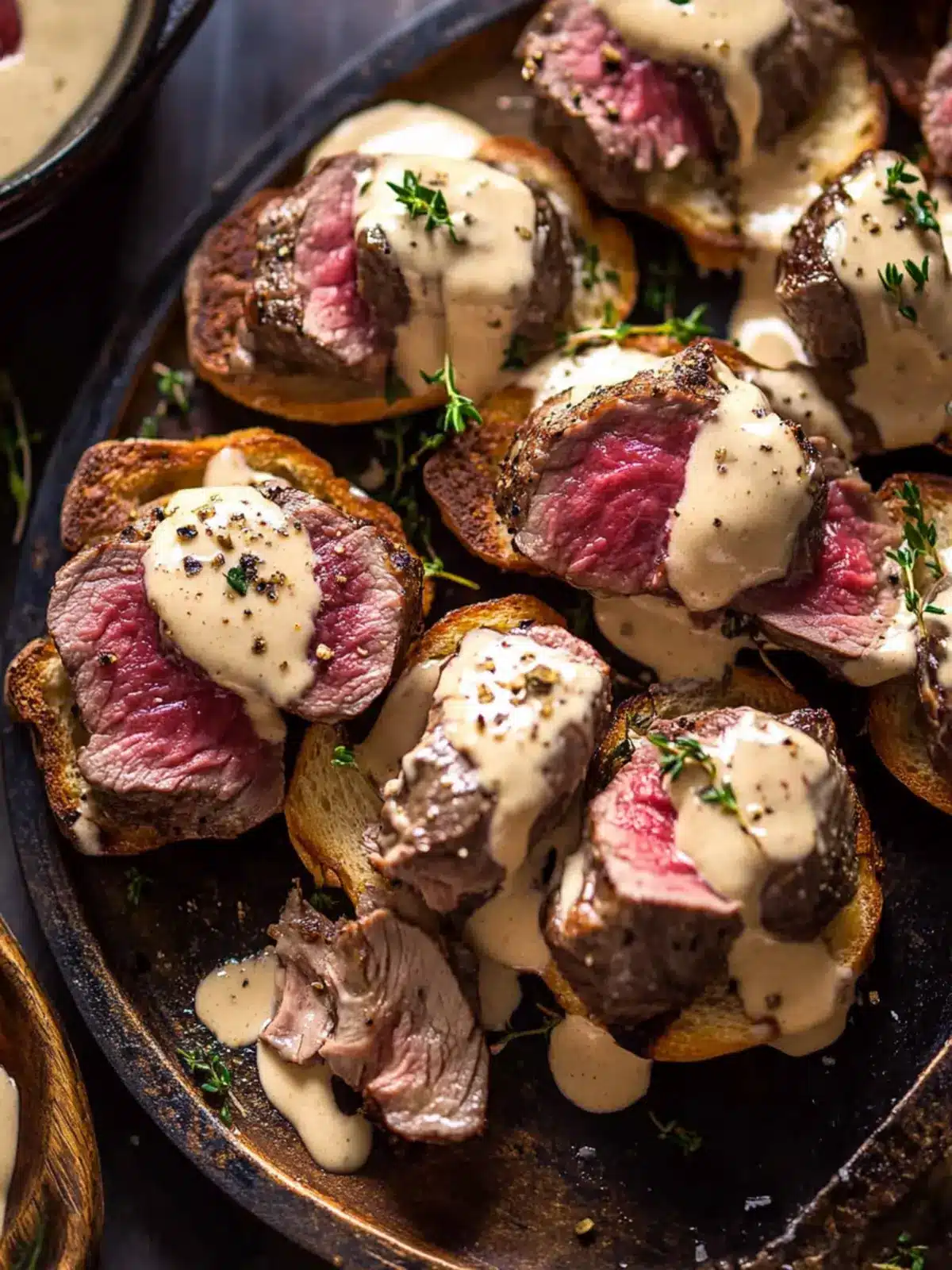 Beef Tenderloin Crostini with Parmesan Wine Cream Sauce Bliss 2 Beef Tenderloin Crostini with Parmesan Wine Cream Sauce