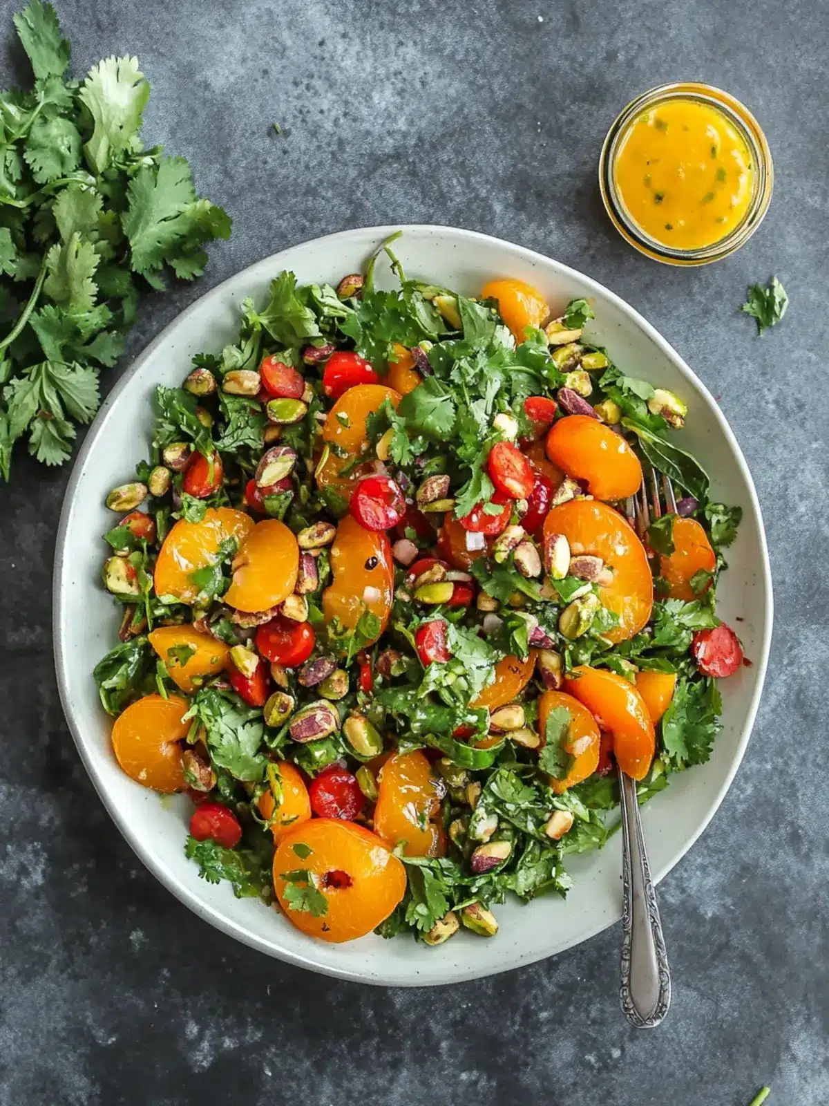 Zesty Apricot Pistachio Salad with Cilantro Lemon Dressing 4 apricot pistachio salad with cilantro lemon dressing