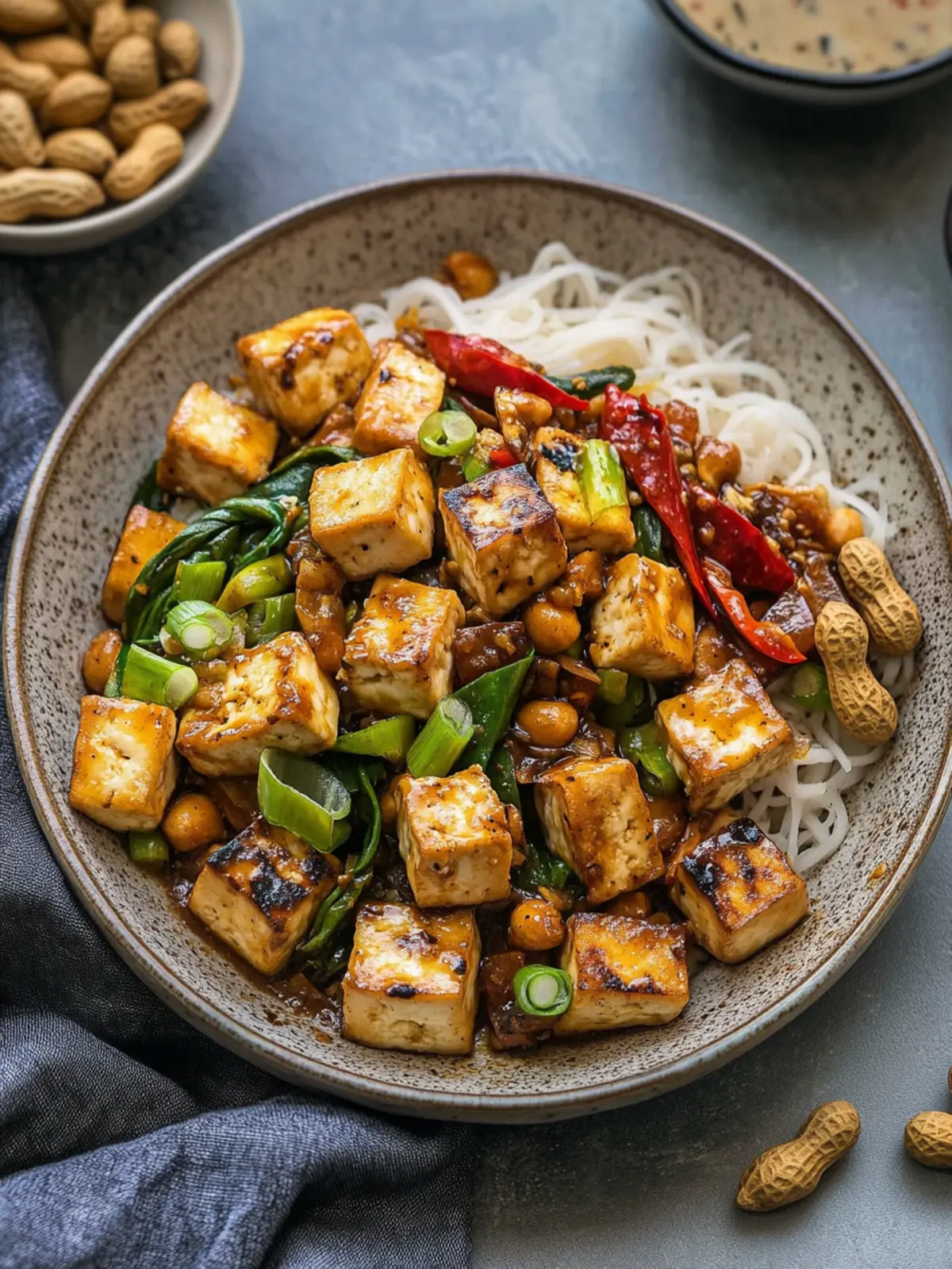Savory Salt & Pepper Tofu with Kung Pao Stir-Fry Feasts 4 Salt & Pepper Tofu with Kung Pao Stir-Fry & Peanuts