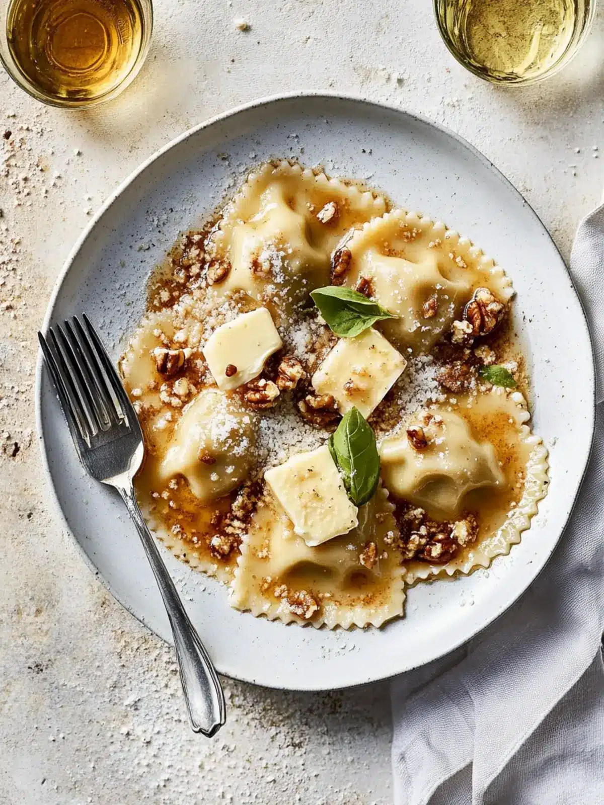 Three-Cheese Cheat's Ravioli with Butter and Walnut Sauce Delight 2 Three-cheese cheat's ravioli with butter and walnut sauce