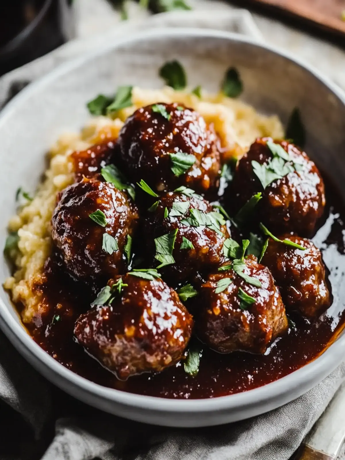 Red Wine Braised Meatballs on Creamy Polenta Pure Comfort! 4 Red Wine Braised Meatballs