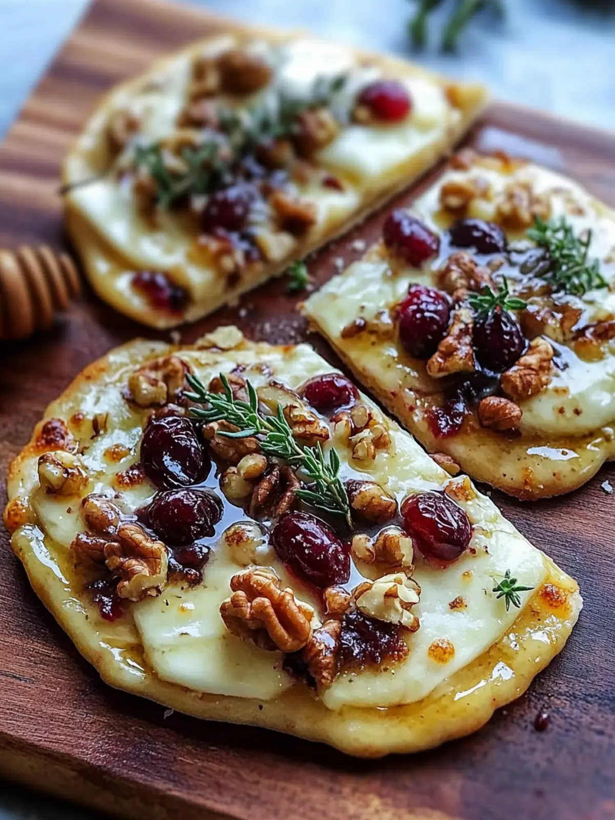 Mini Pizza with Brie, Cranberries, Walnuts, and Hot Honey Bliss 3 Mini Pizza with Brie, Cranberries, Walnuts, and Hot Honey