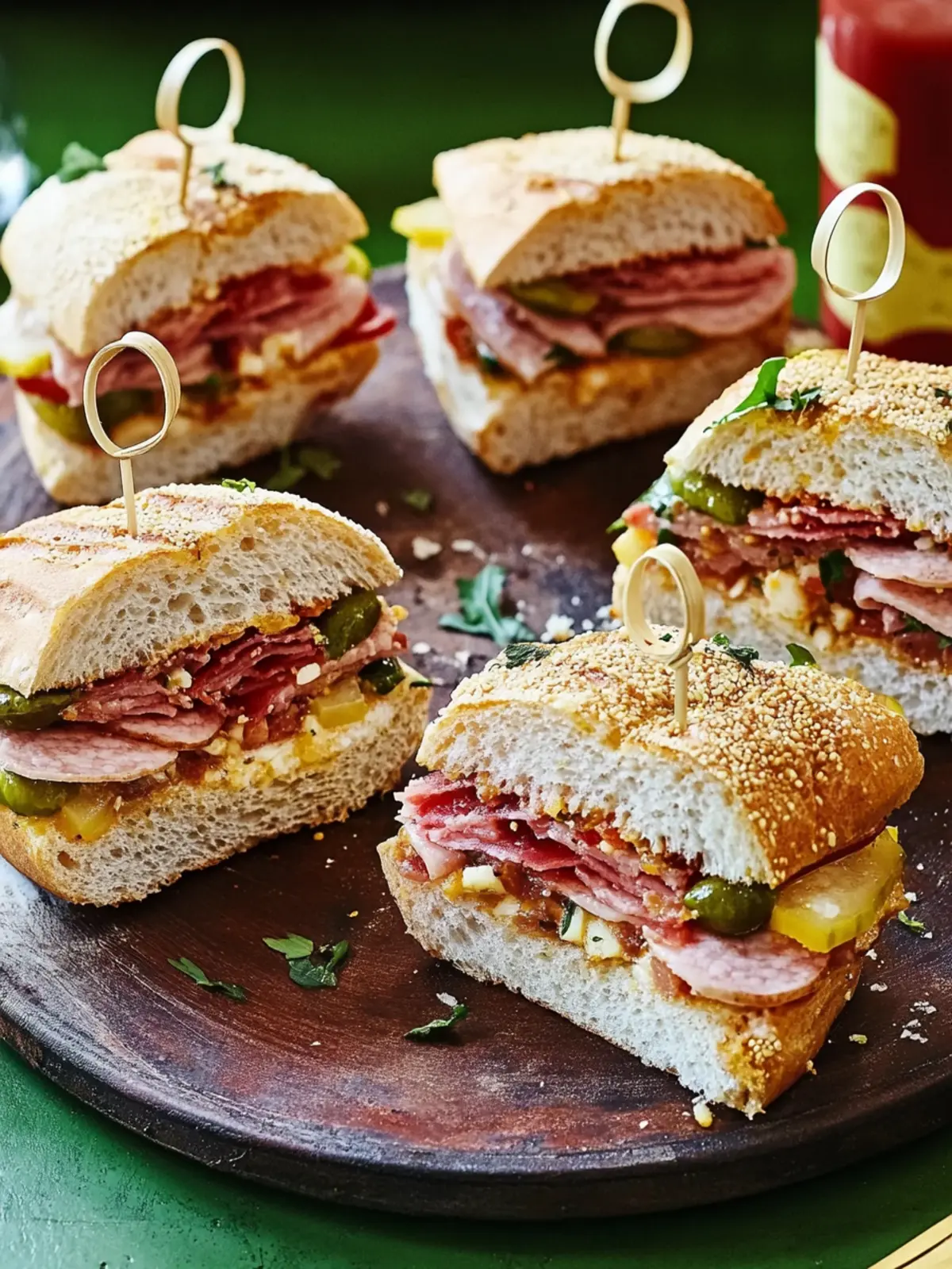 Irresistible Mini Muffuletta Sandwiches for Your Next Gathering 2 Mini Muffuletta Sandwiches
