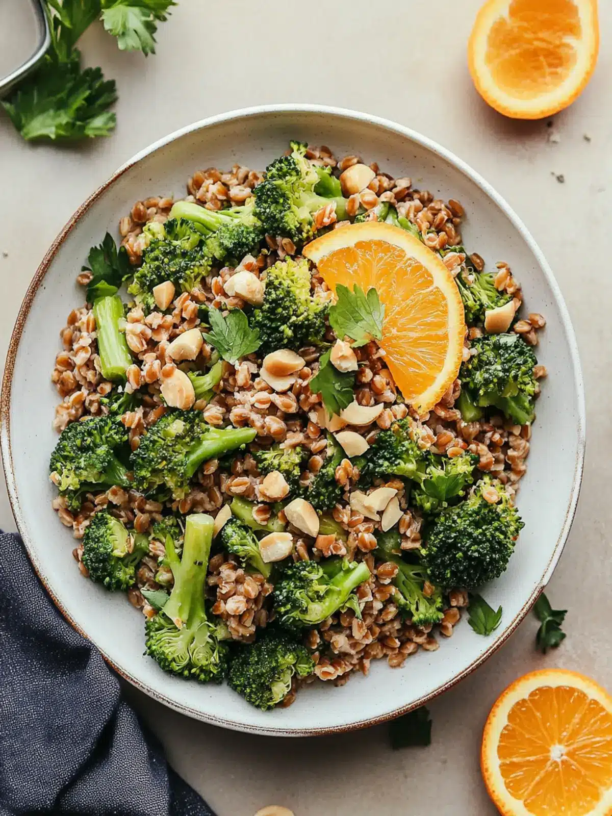 Savor Roasted Broccoli Farro Salad with Zesty Orange Vinaigrette 4 Roasted Broccoli Farro Salad with Orange Vinaigrette