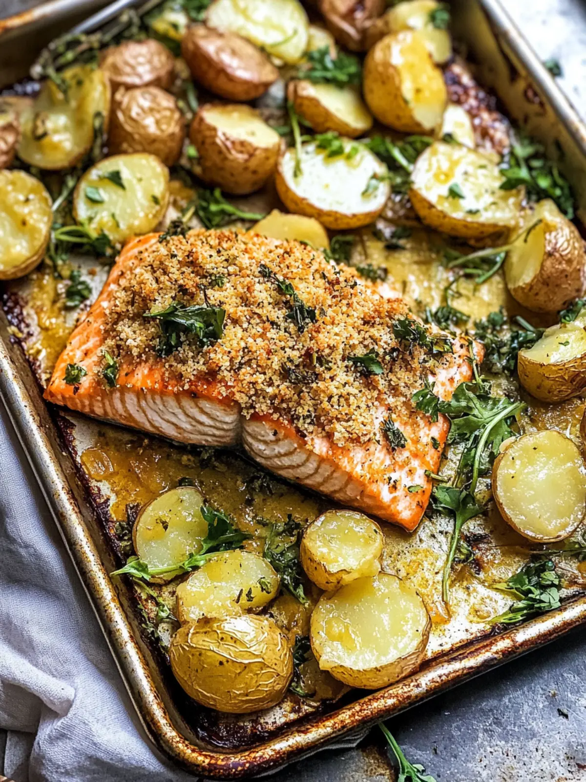 Delicious Sheet Pan Dijon Salmon and Panko Potatoes Magic 4 Sheet Pan Dijon Salmon and Panko Potatoes