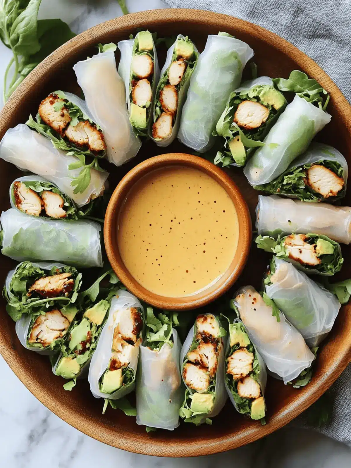 BBQ Chicken Summer Rolls with Creamy Peach Vinaigrette Delight 3 BBQ Chicken Summer Rolls