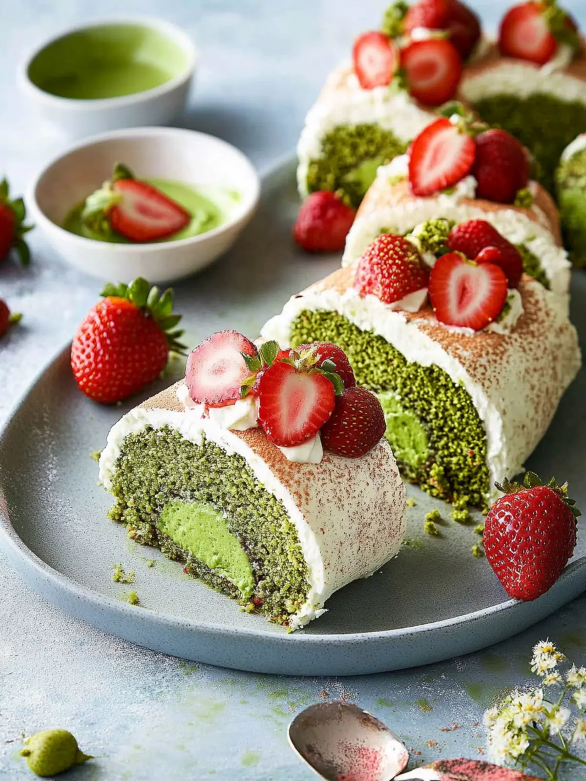 Delightful Matcha and Strawberry Roulade to Satisfy Cravings 2 Matcha and strawberry roulade
