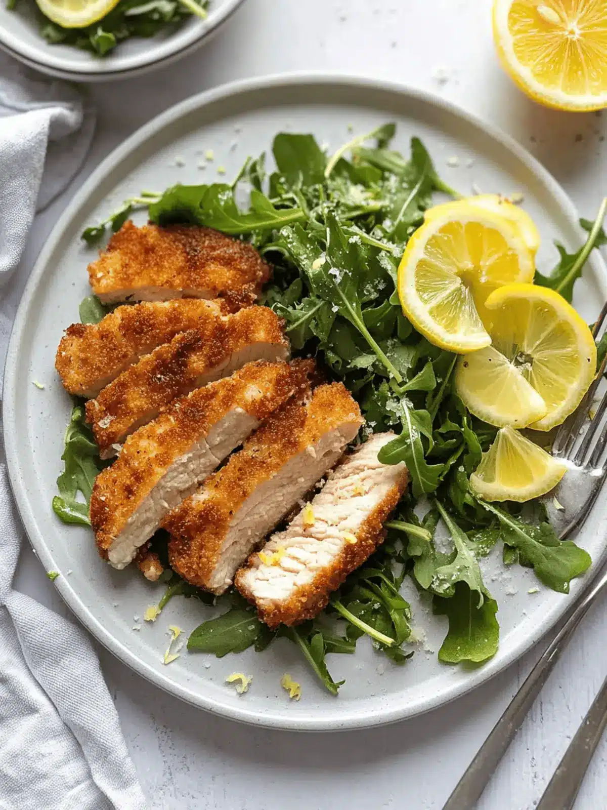 Pork Milanese with Lemon Parmesan Arugula for Fresh Flavor Delight 4 Pork Milanese with Lemon Parmesan Arugula