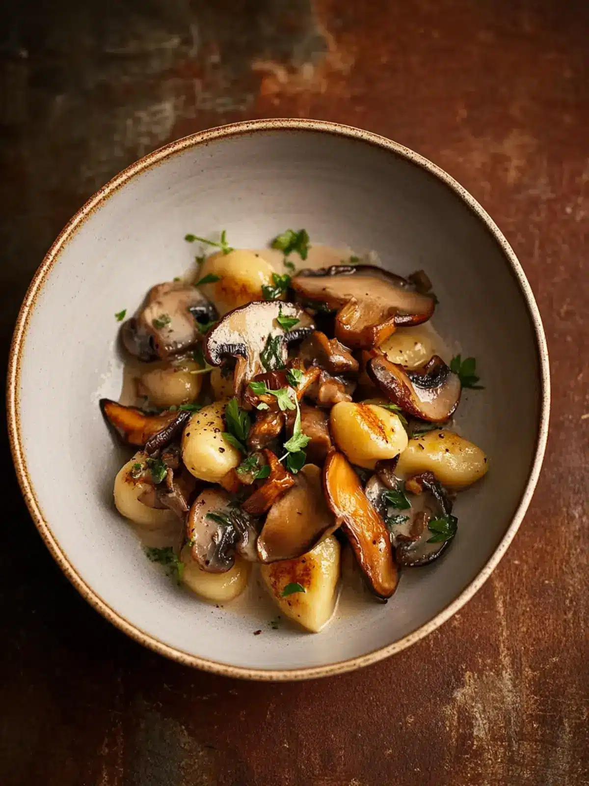 Chestnut Gnocchi with Mushroom Velout and Wild Mushrooms Delight 3 Chestnut gnocchi with mushroom velout and wild mushrooms