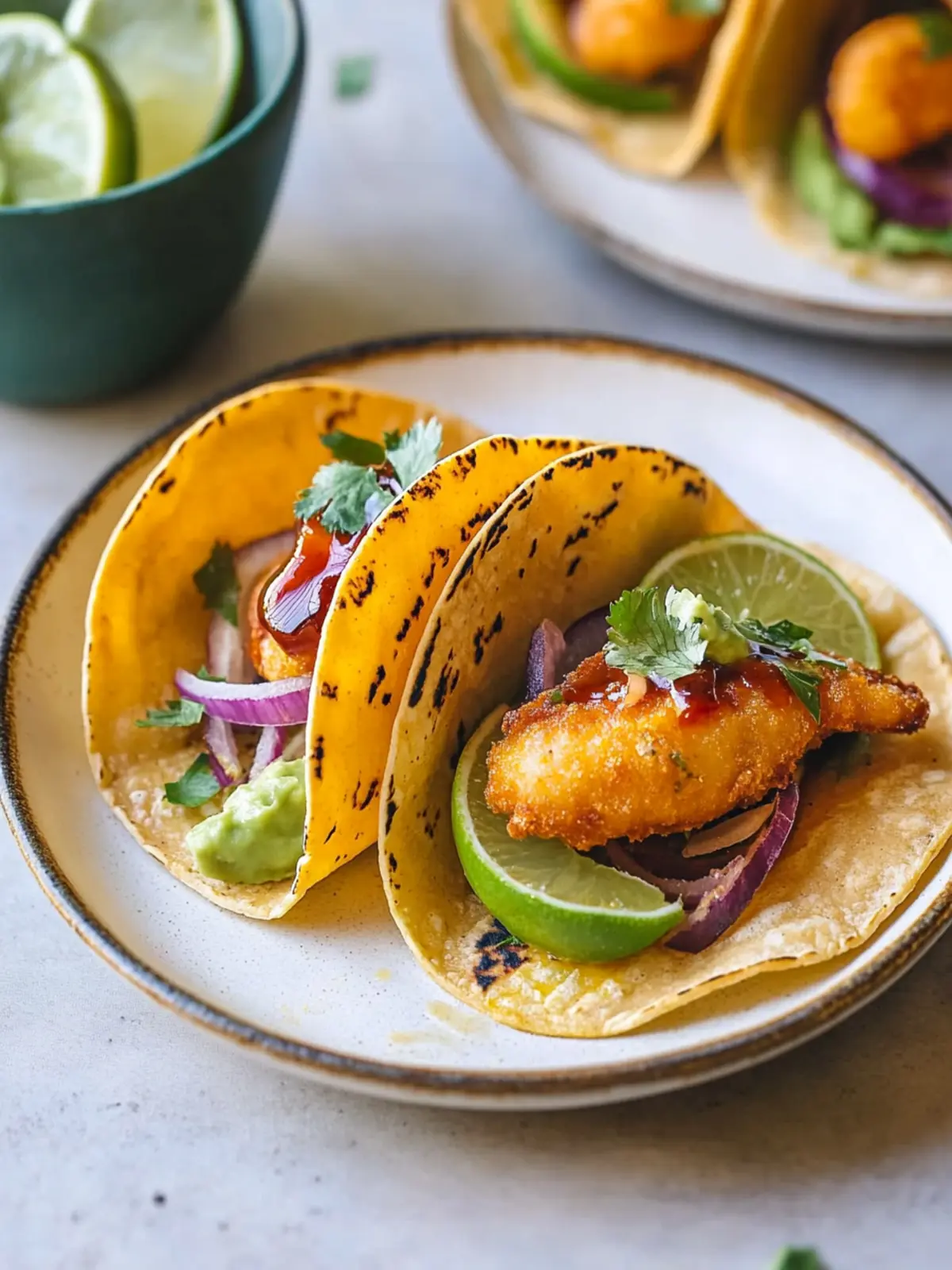Crispy Beer Battered Vegan Fish Tacos with Sweet Chili Glaze 4 Beer Battered Vegan Fish Tacos with Sweet Chili Glaze