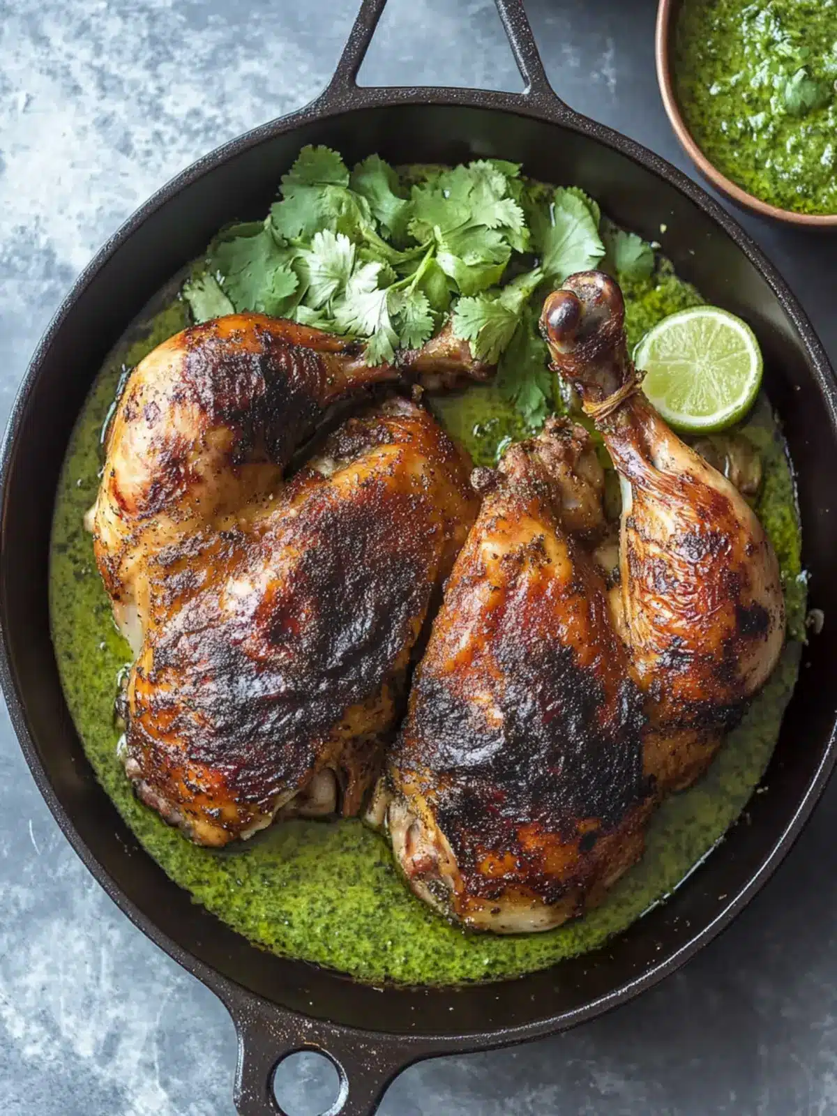 Zesty Peruvian-Style Roast Chicken with Spicy Green Sauce 4 Peruvian-style roast chicken with spicy green sauce