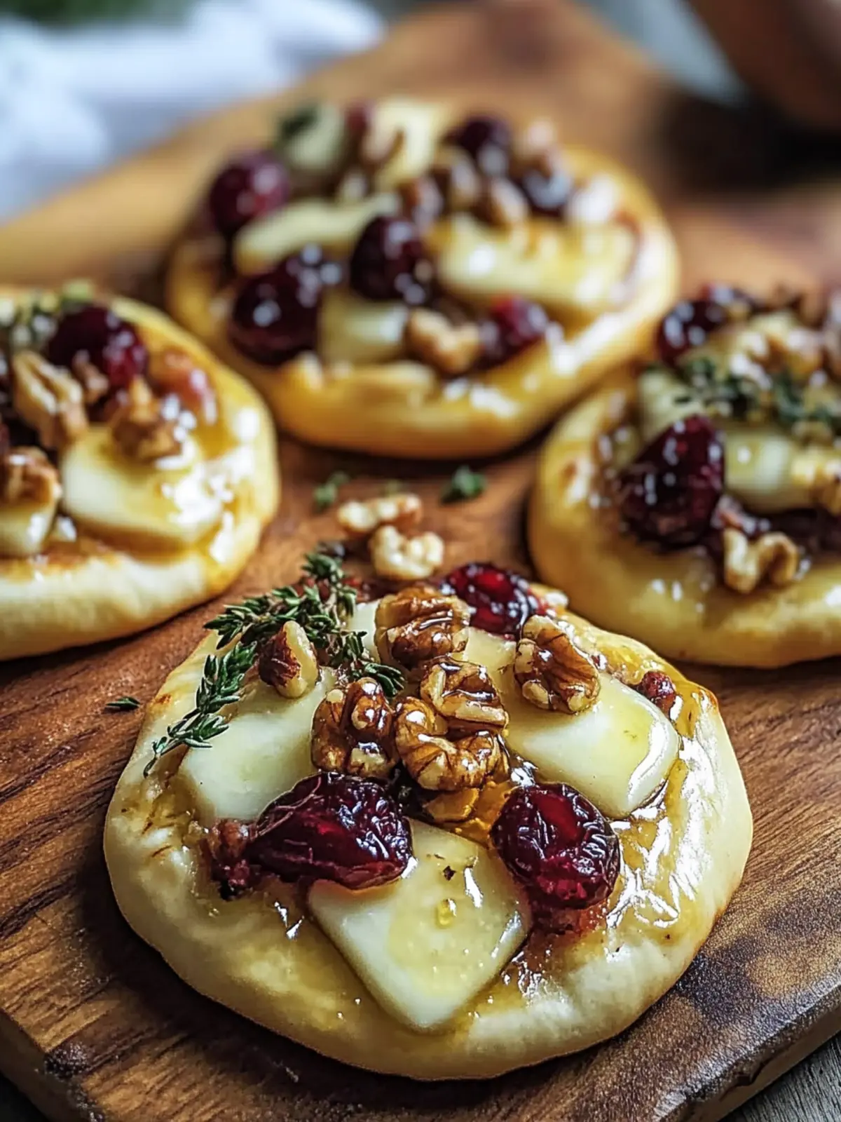 Mini Pizza with Brie, Cranberries, Walnuts, and Hot Honey Bliss 2 Mini Pizza with Brie, Cranberries, Walnuts, and Hot Honey