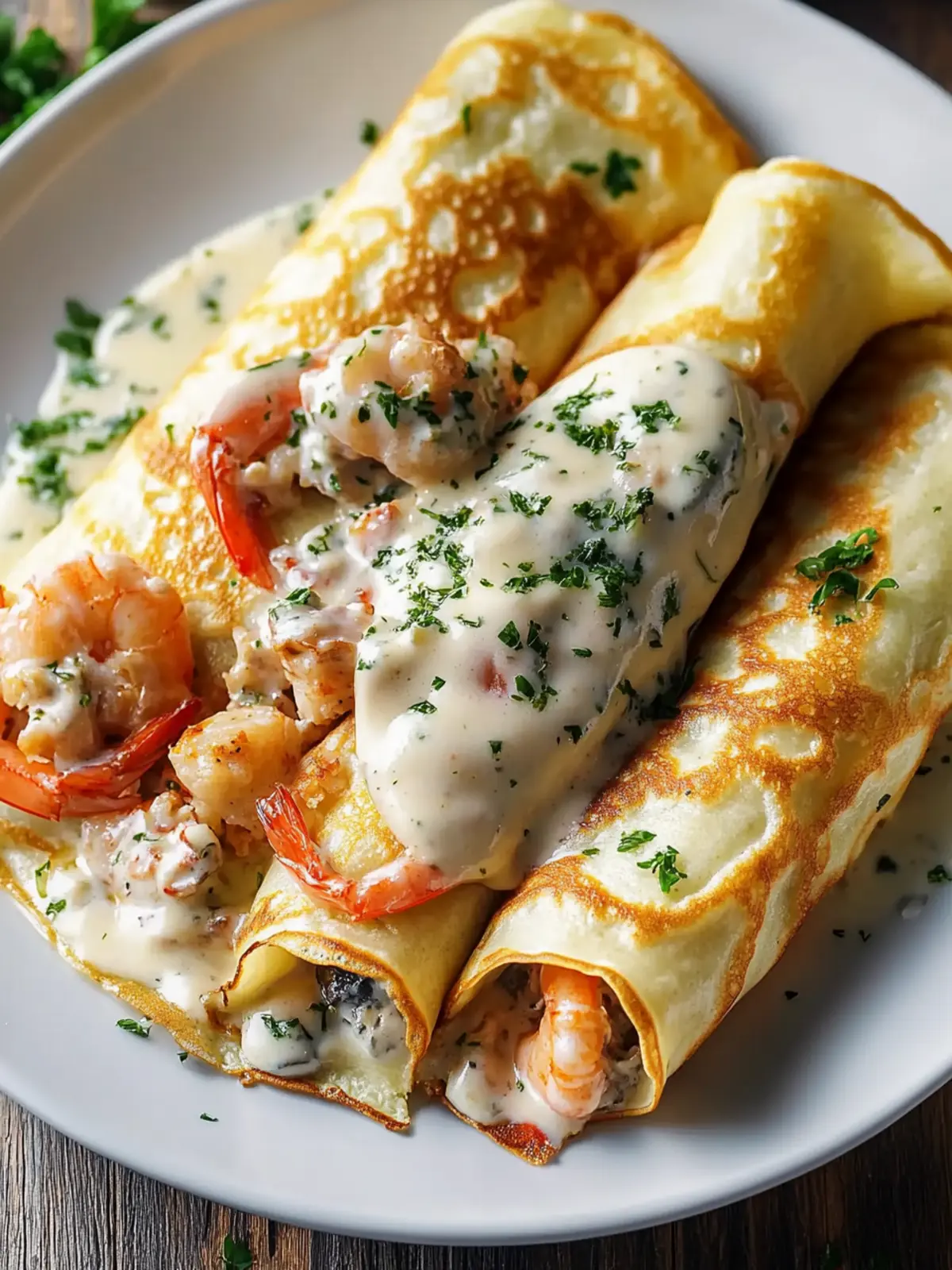 Indulge in Seafood Crepes with Creamy B chamel Sauce 2 Seafood Crepes with B chamel Sauce