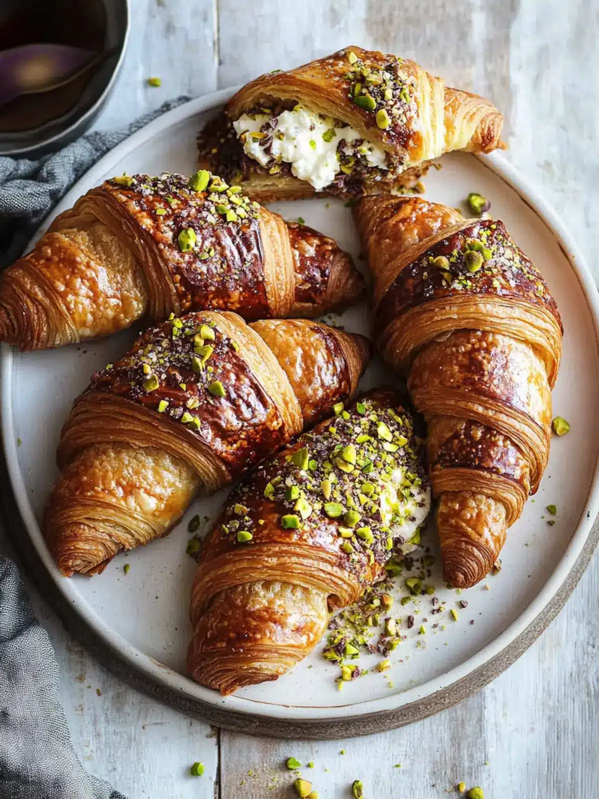 Indulge in Chocolate Pistachio Croissants with Ricotta Bliss 2 Chocolate Pistachio Croissants with Ricotta