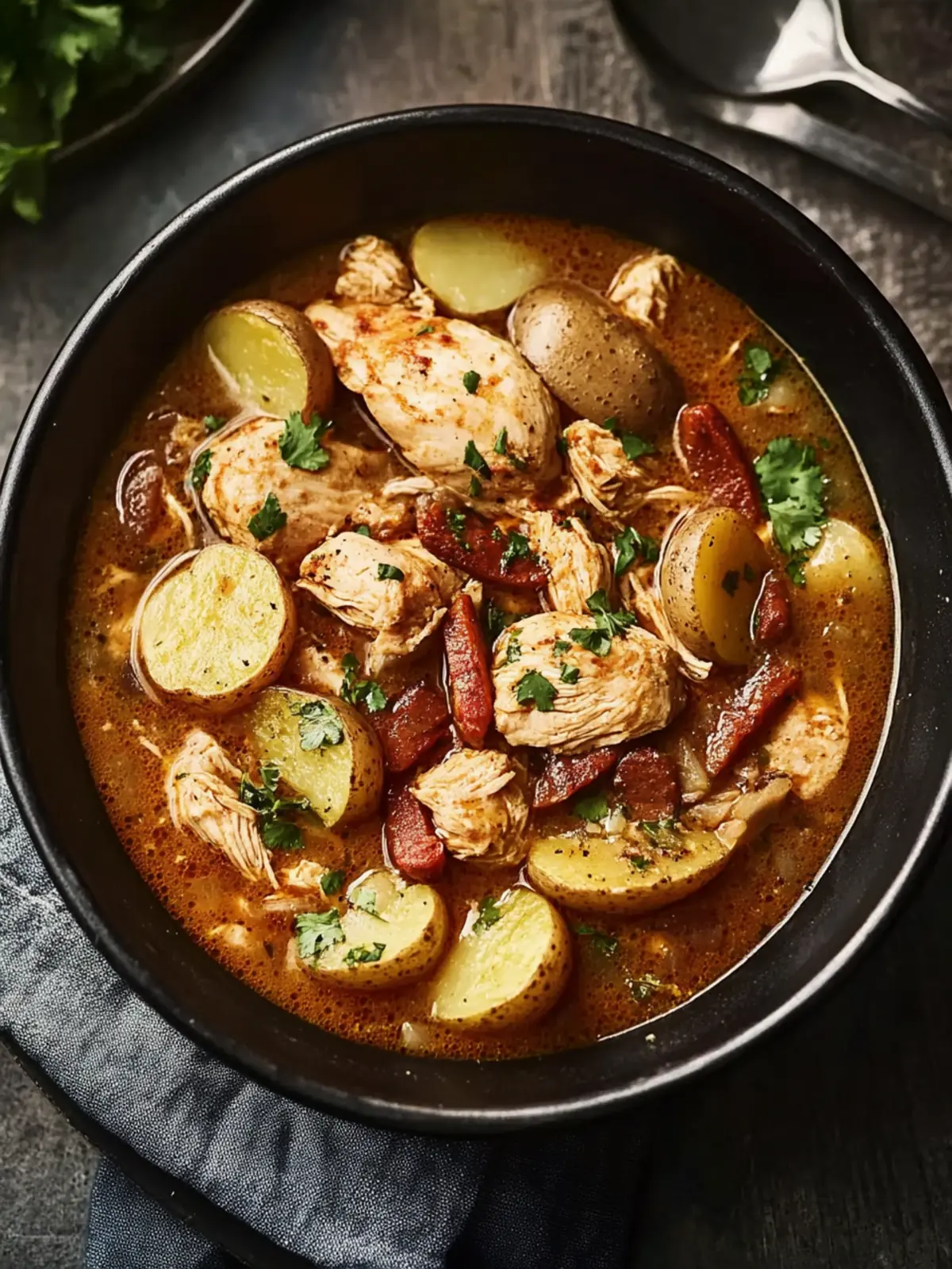 Savory Chicken-Andouille Gumbo With Roasted Potatoes Delight 4 Chicken-Andouille Gumbo With Roasted Potatoes
